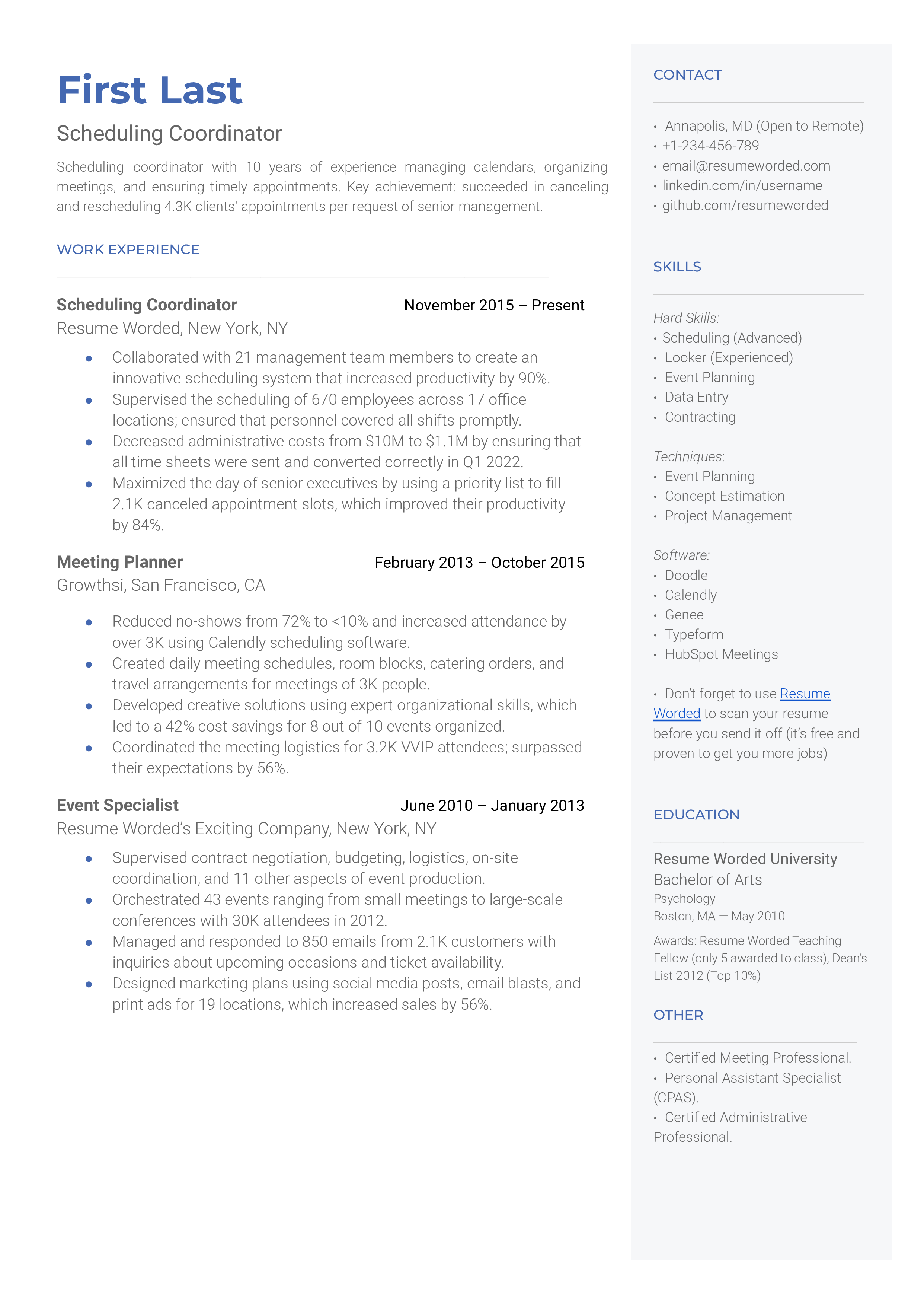 4 Scheduling Resume Examples For 2023 Resume Worded   Scheduling Coordinator 