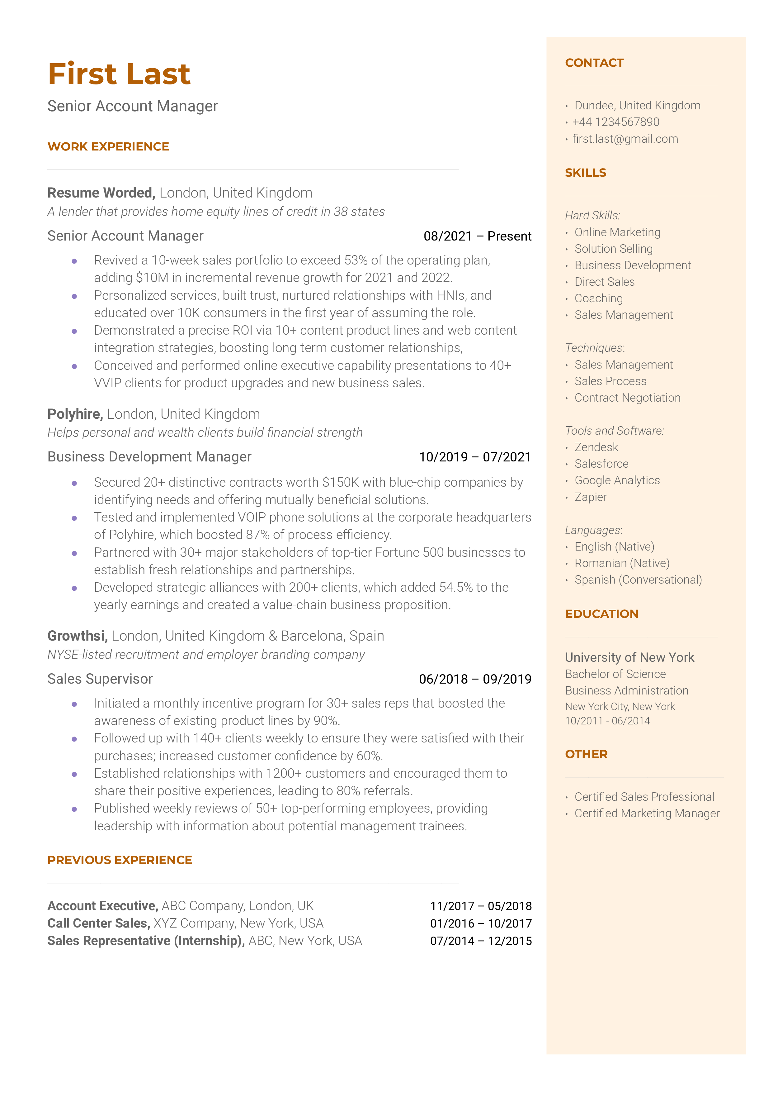 Senior Account Manager Resume Sample