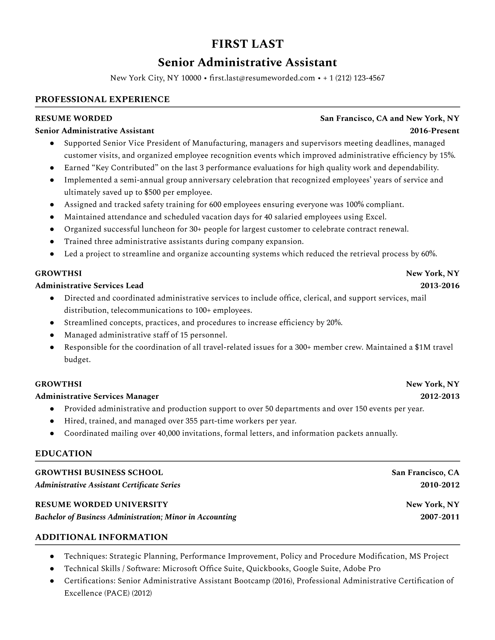 resume template for administrative assistant free