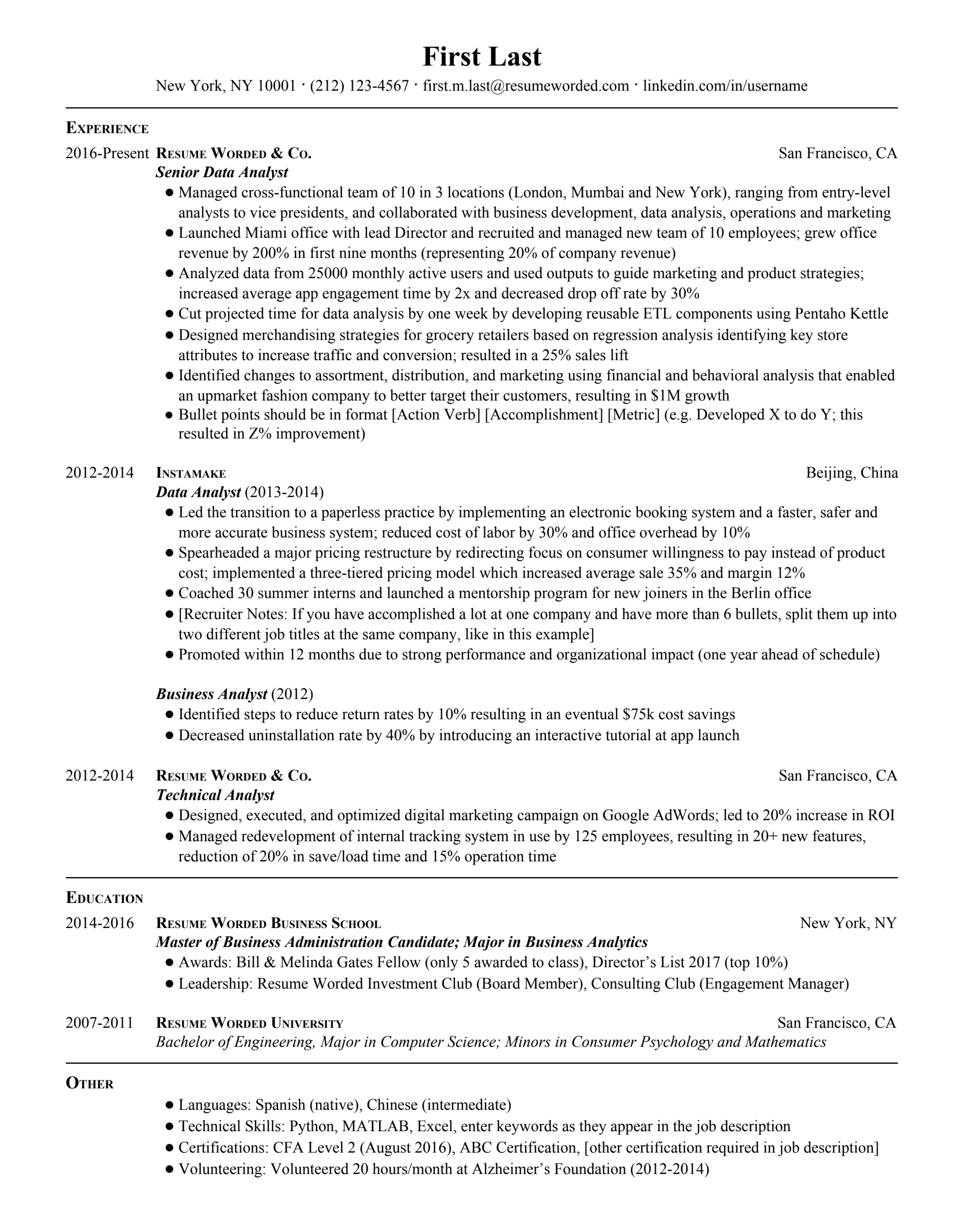 19 Data Analyst Resume Examples for 2024 Resume Worded