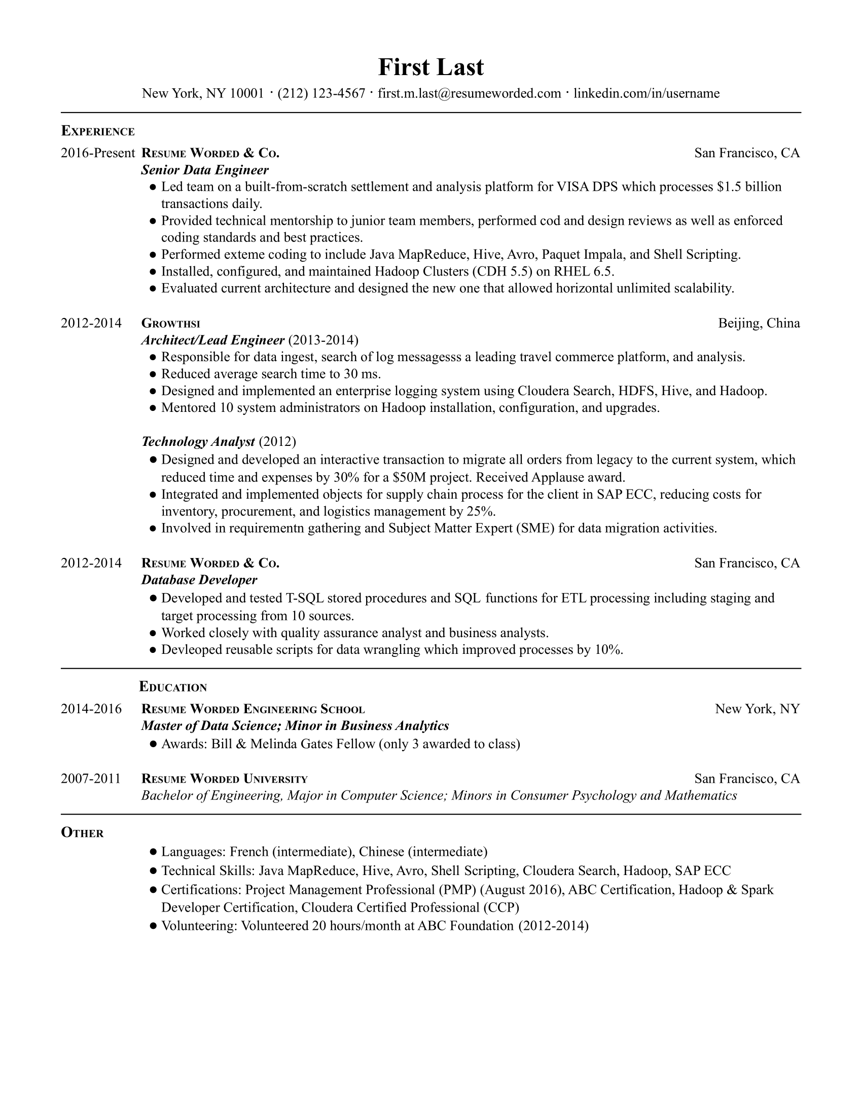 Senior Data Engineer Resume Sample