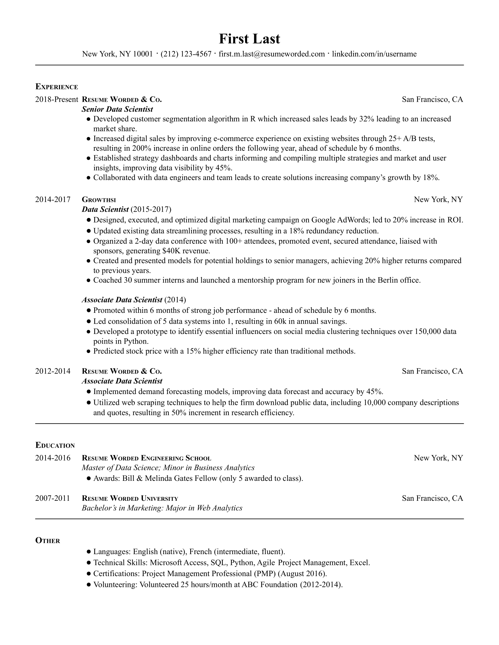 Data Scientist Resume Template Word