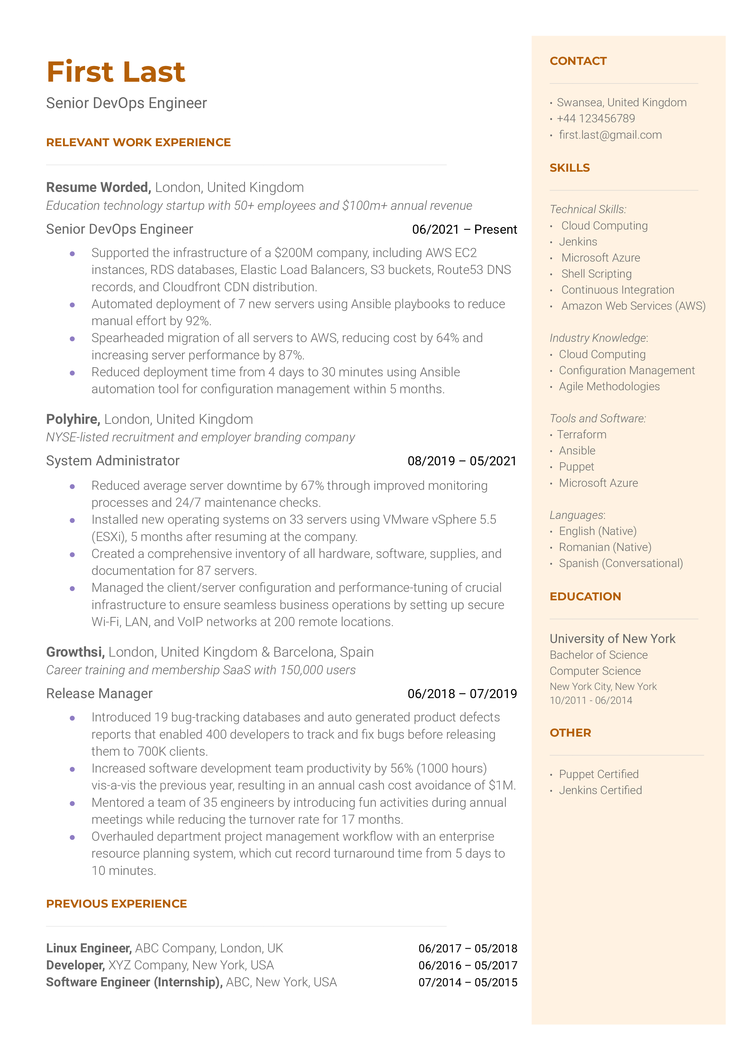 15 DevOps Resume Examples for 2024 Resume Worded