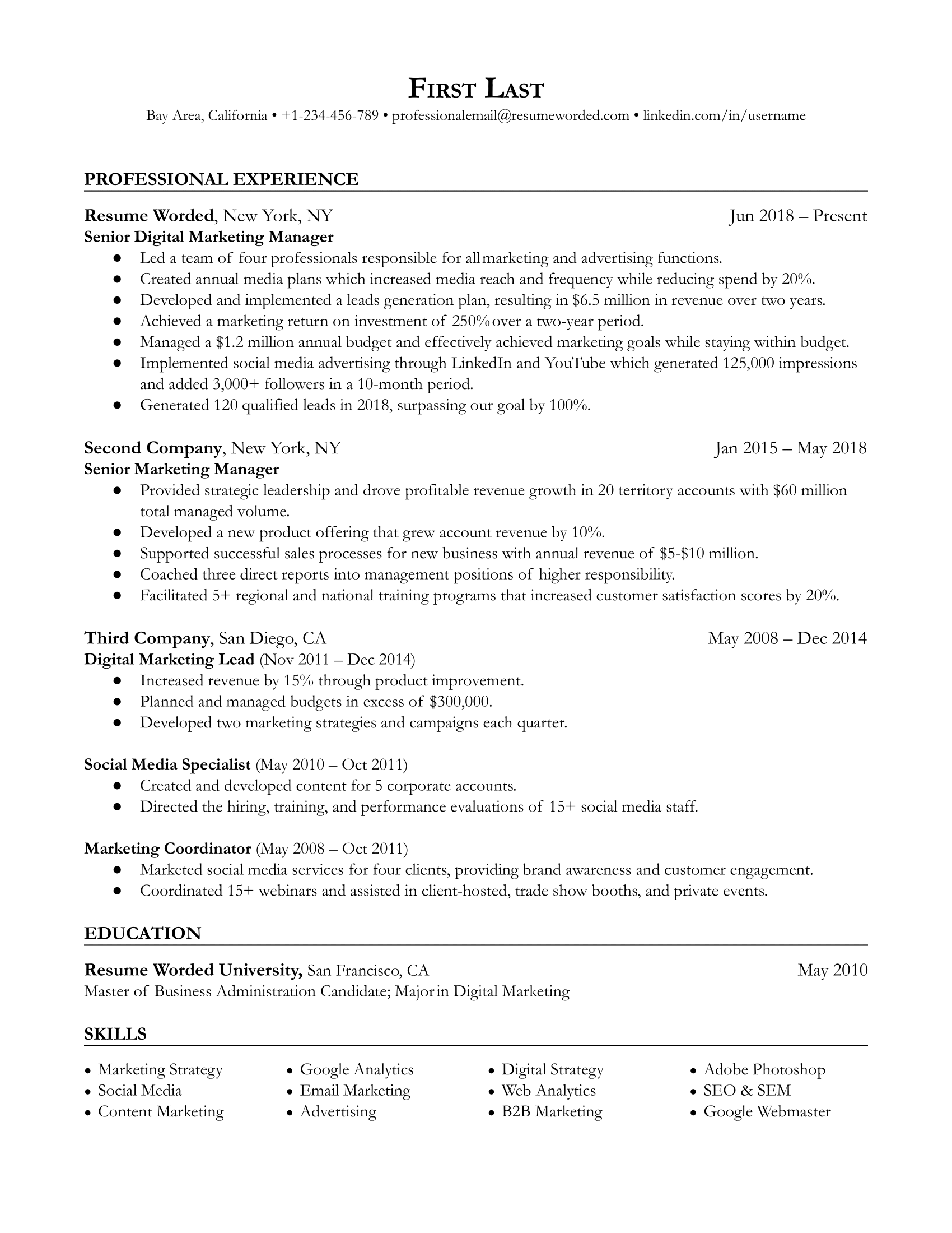 Senior Digital Marketing Manager Resume Sample