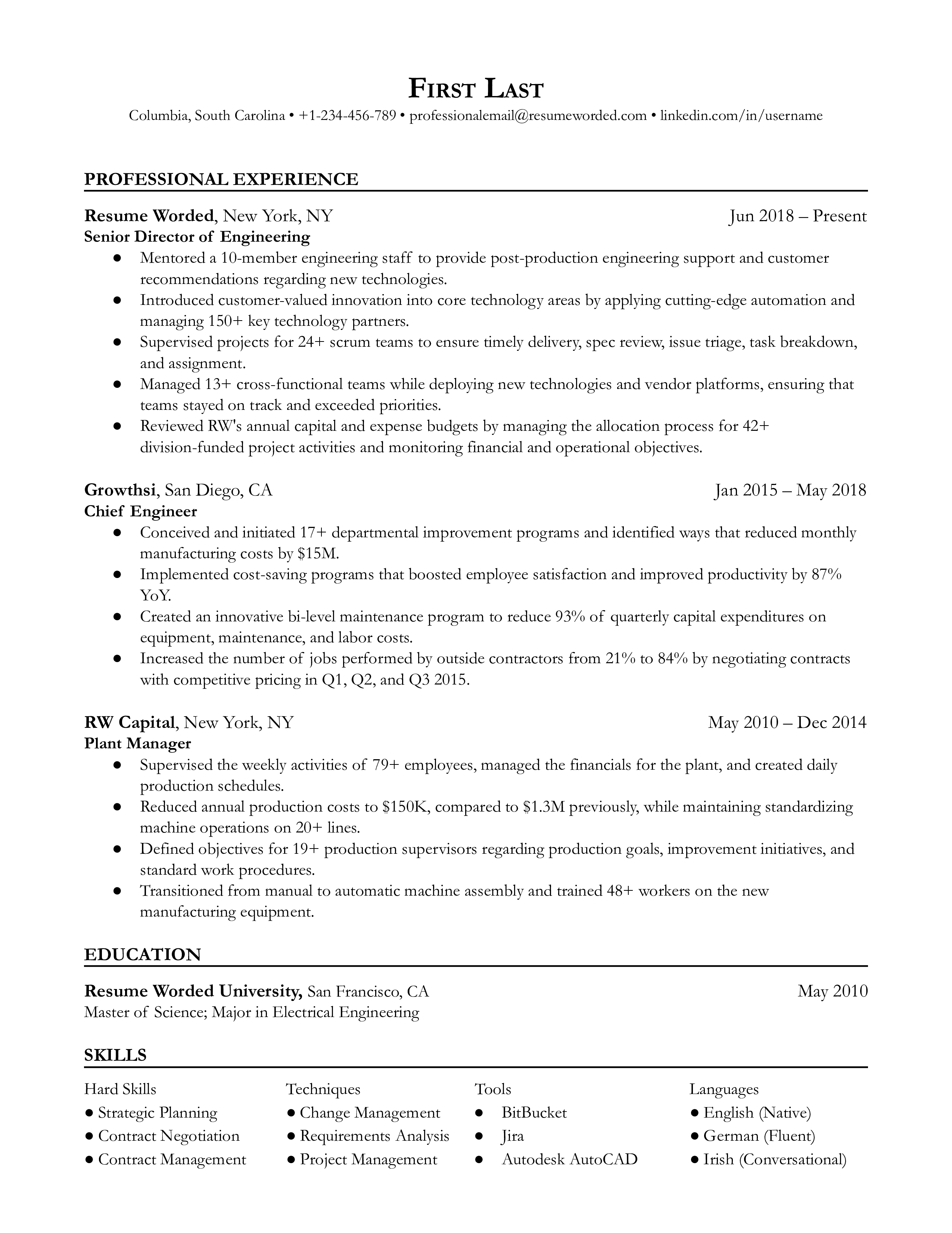 4 Director Of Engineering Resume Examples For 2024 Resume Worded