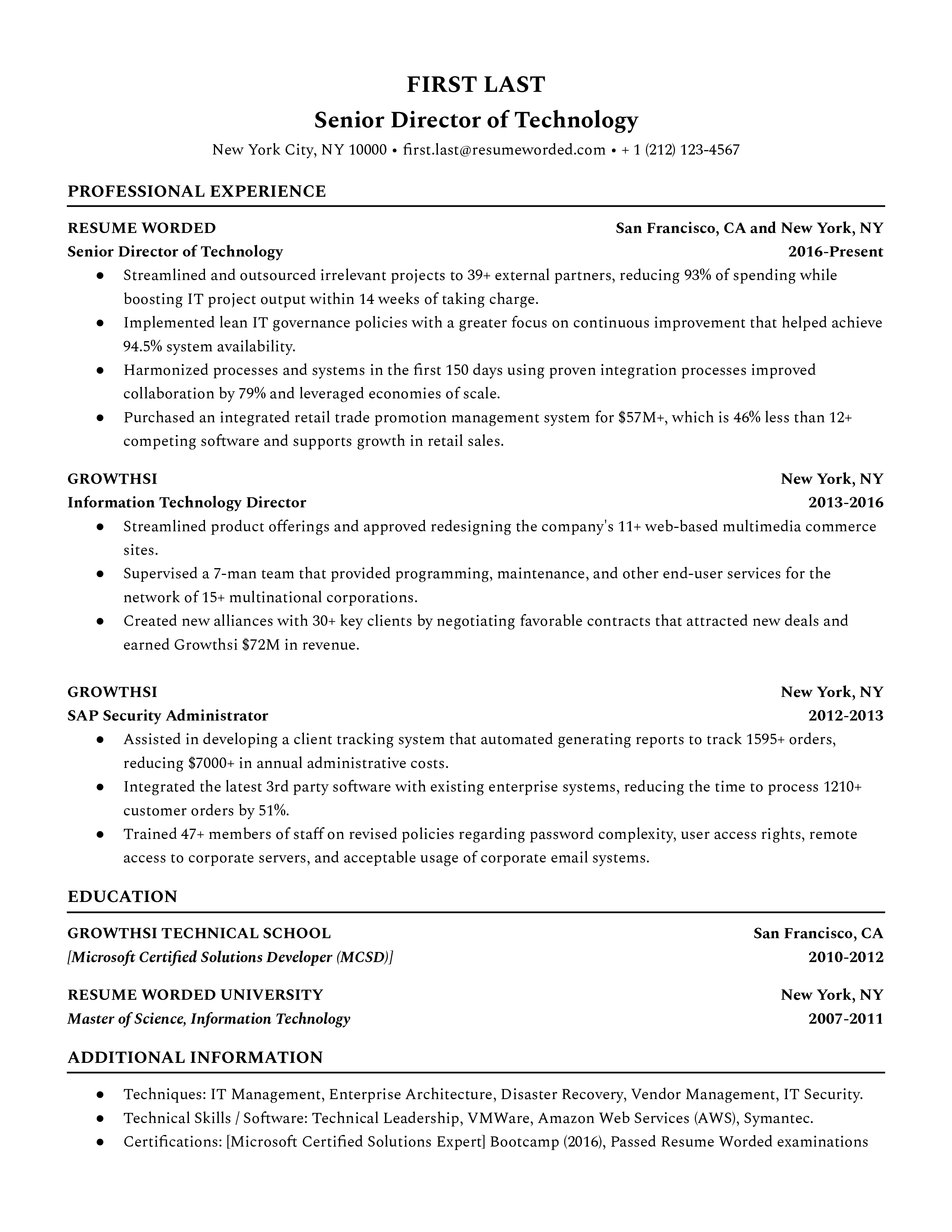 Senior Director Of Technology Resume Example For 2023 Resume Worded   Senior Director Of Technology 