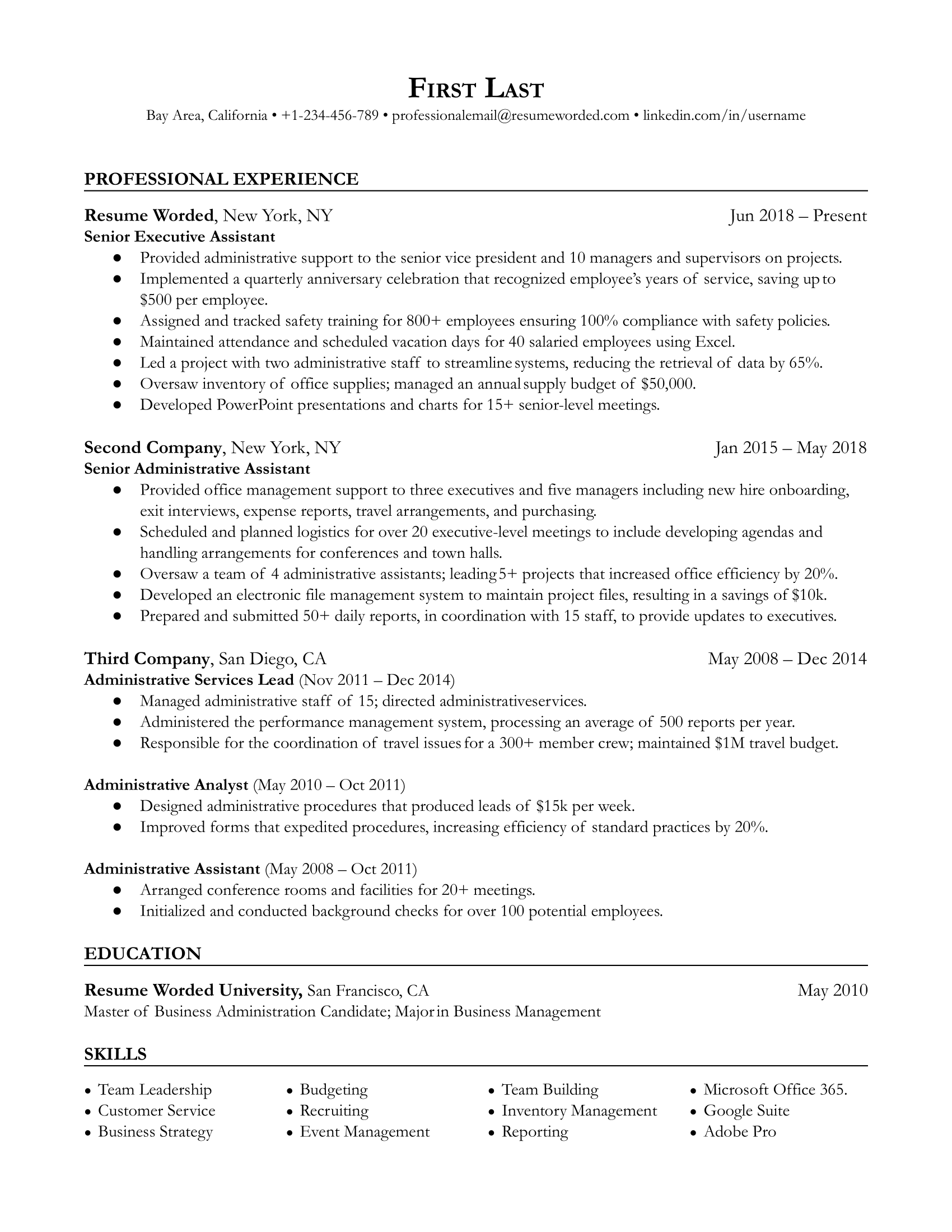Senior Executive Assistant Resume Template + Example