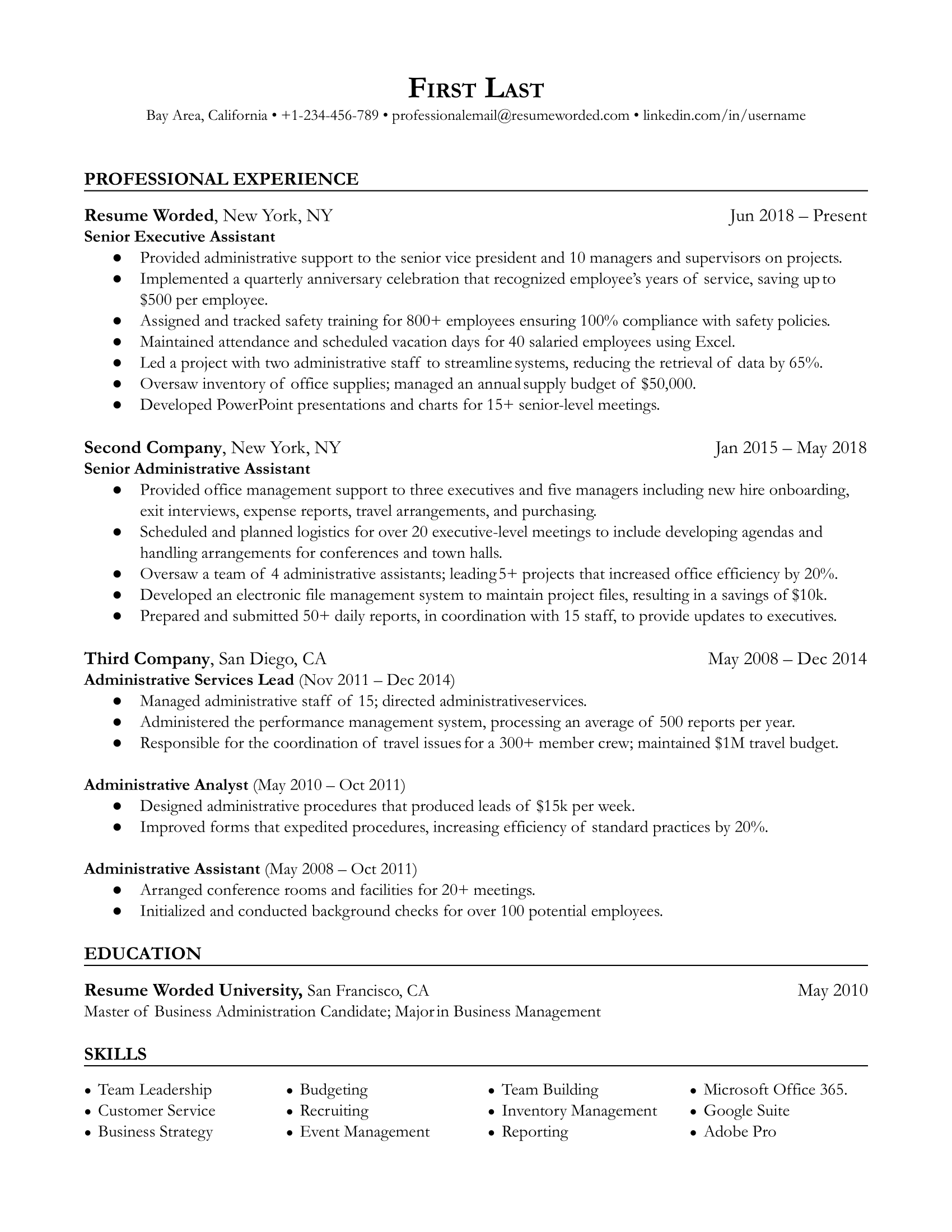 A resume for a Senior Executive Assistant emphasizing tech skills and problem-solving experiences.