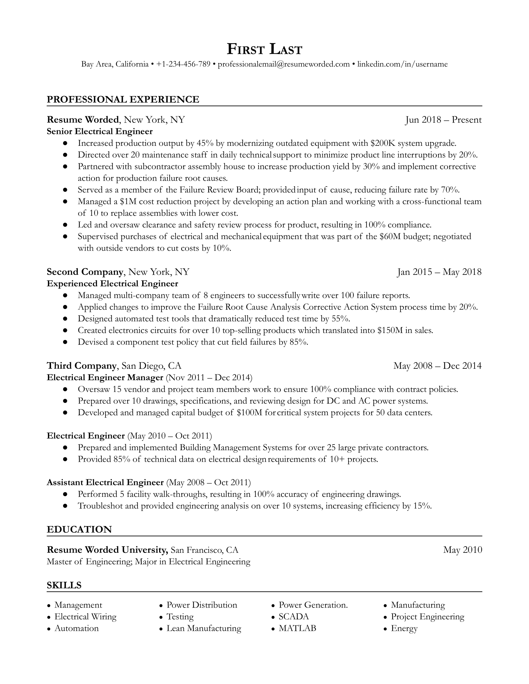 resume examples for experienced professionals