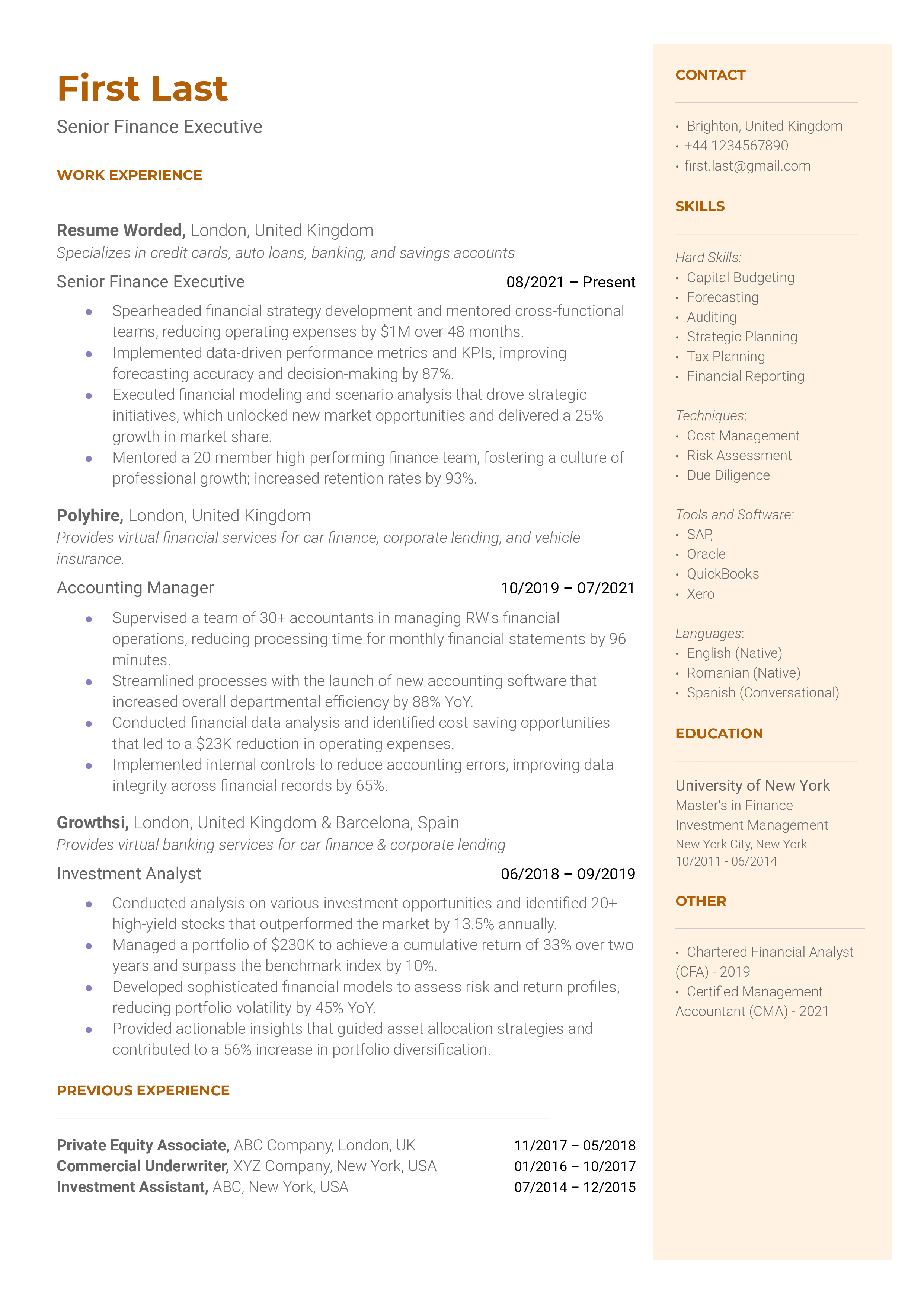 Finance Executive Cv Format