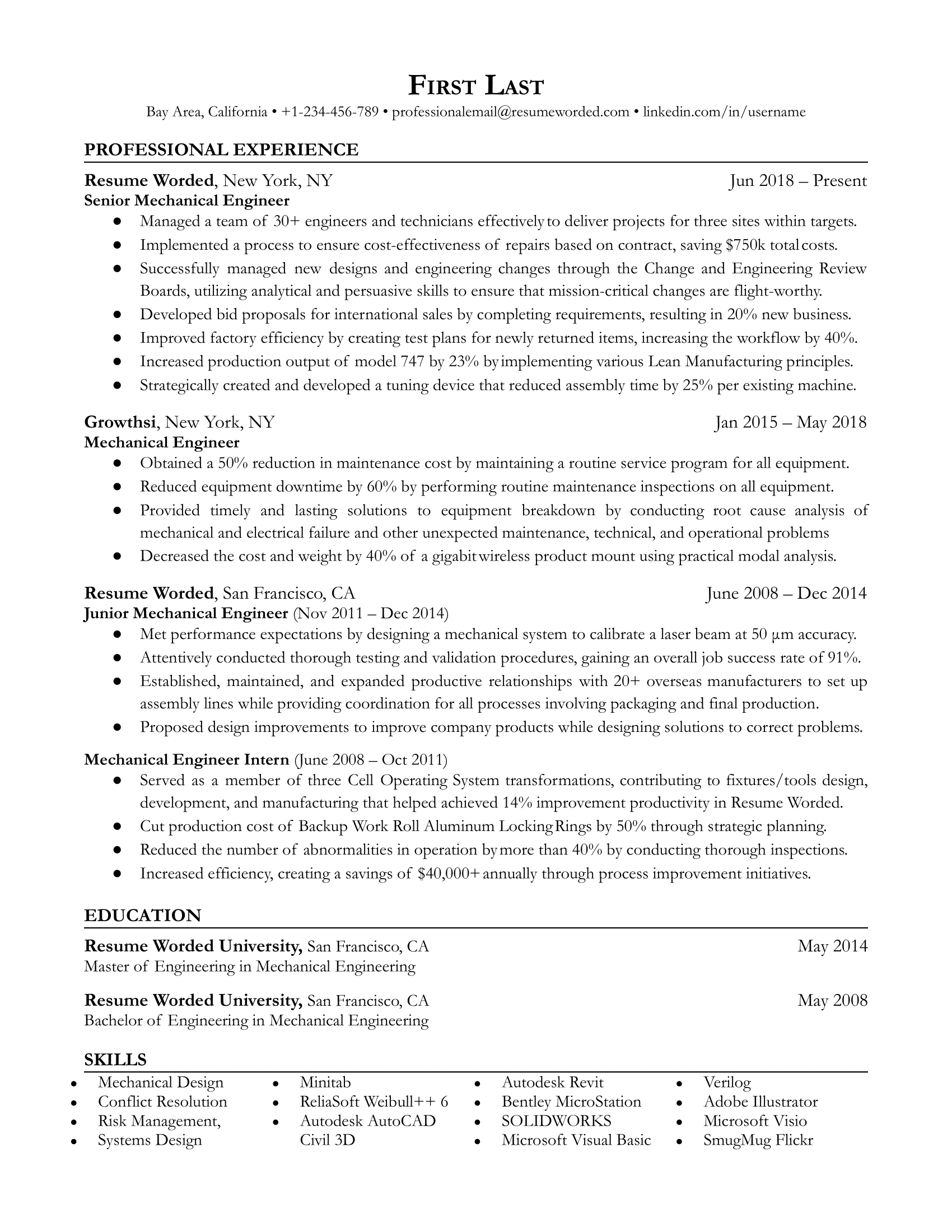 Senior Mechanical Engineer Resume Sample