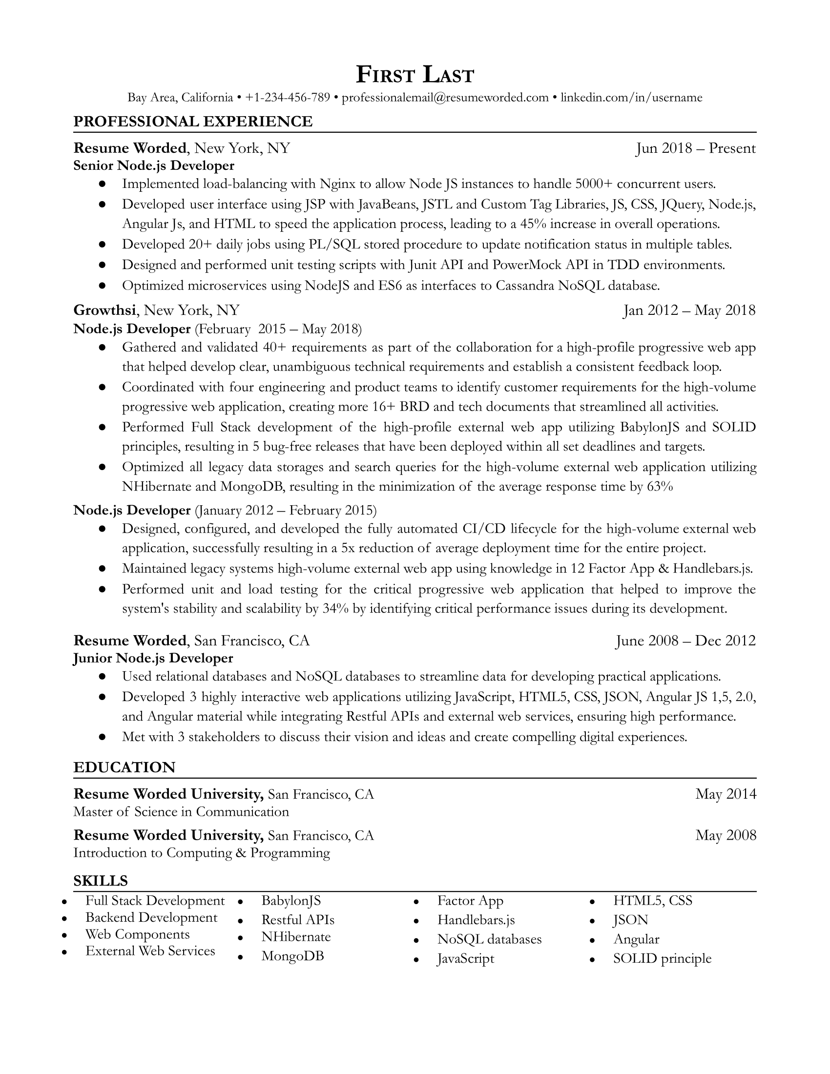 resume format for experienced software engineer doc