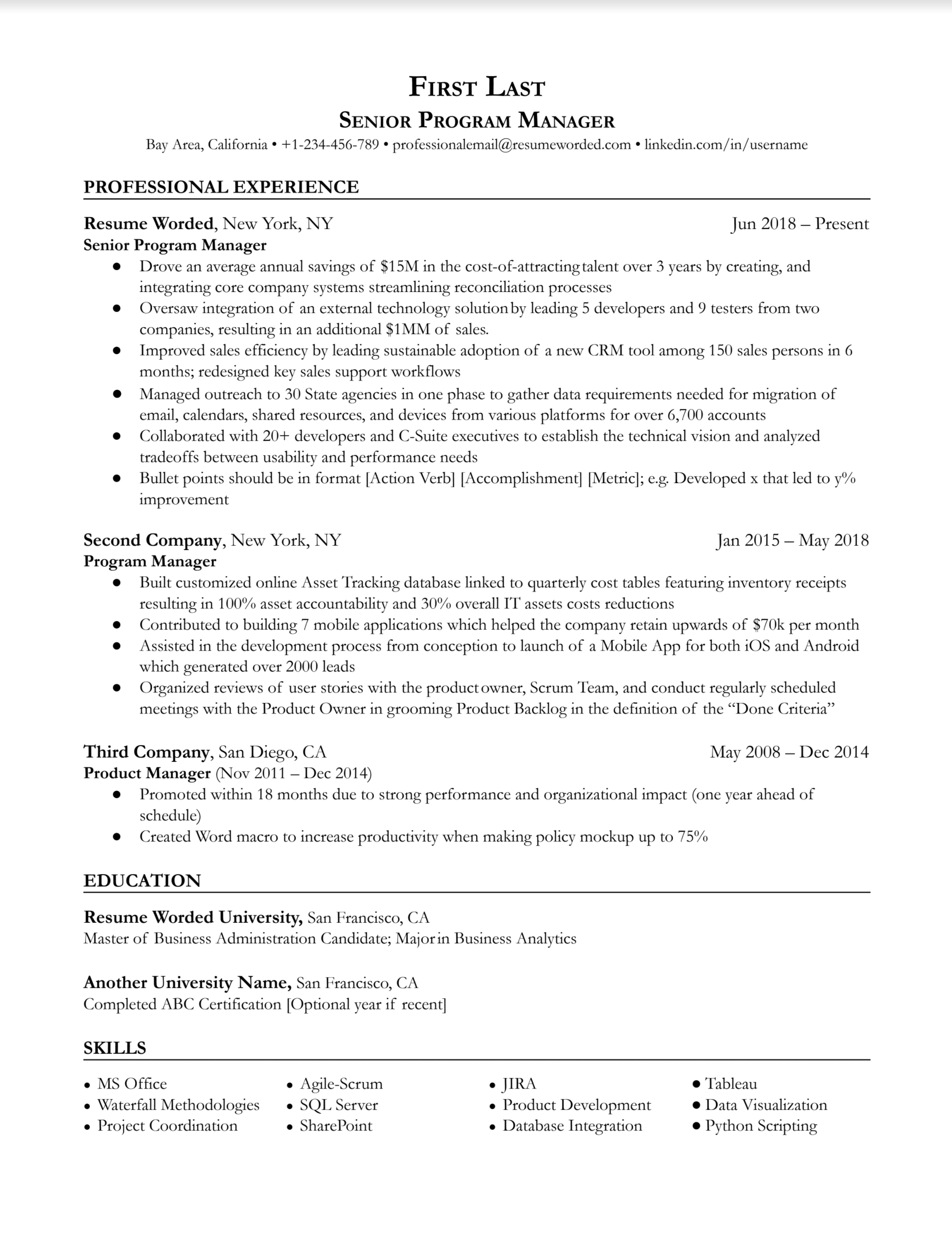 Senior Program Manager Resume Sample