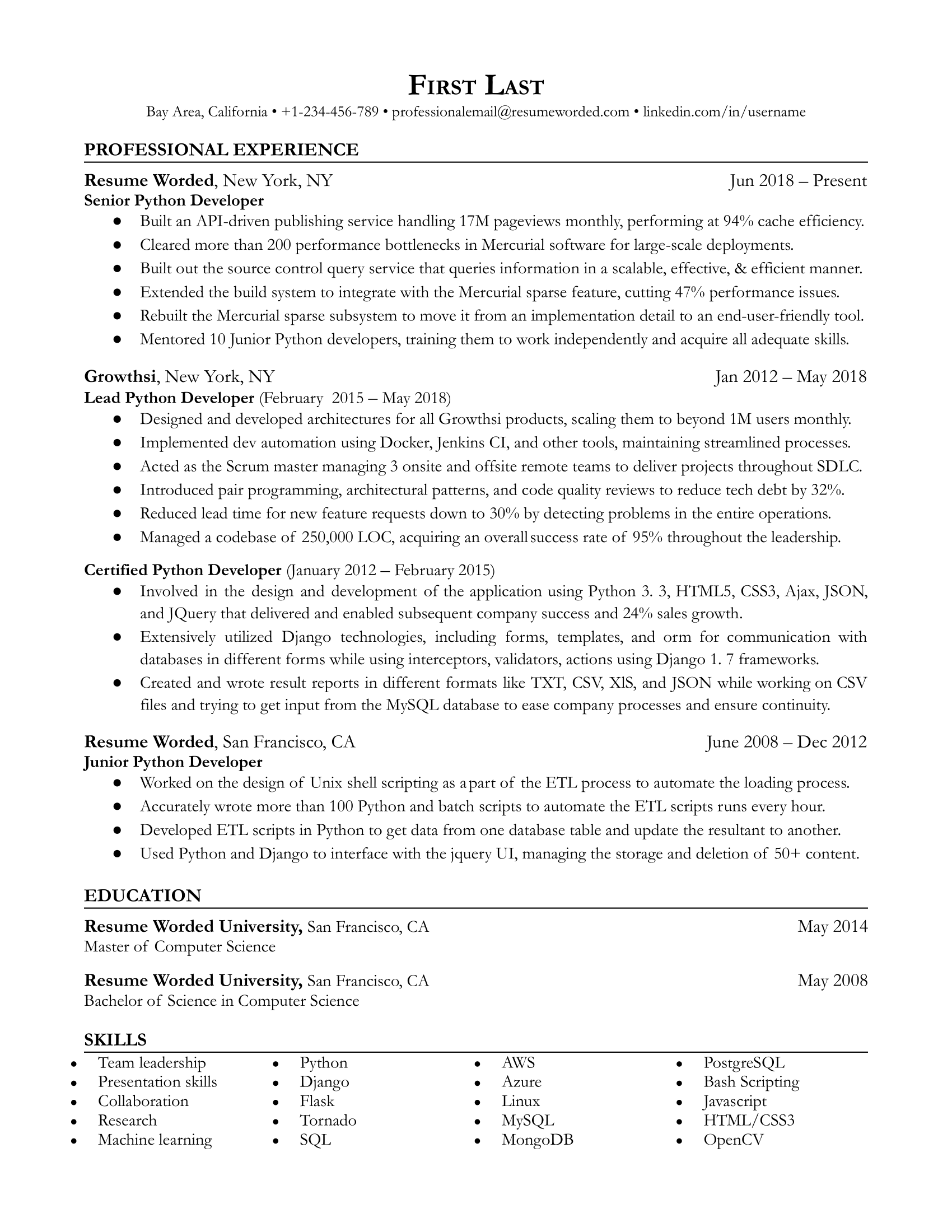 Senior Python Developer Resume Sample