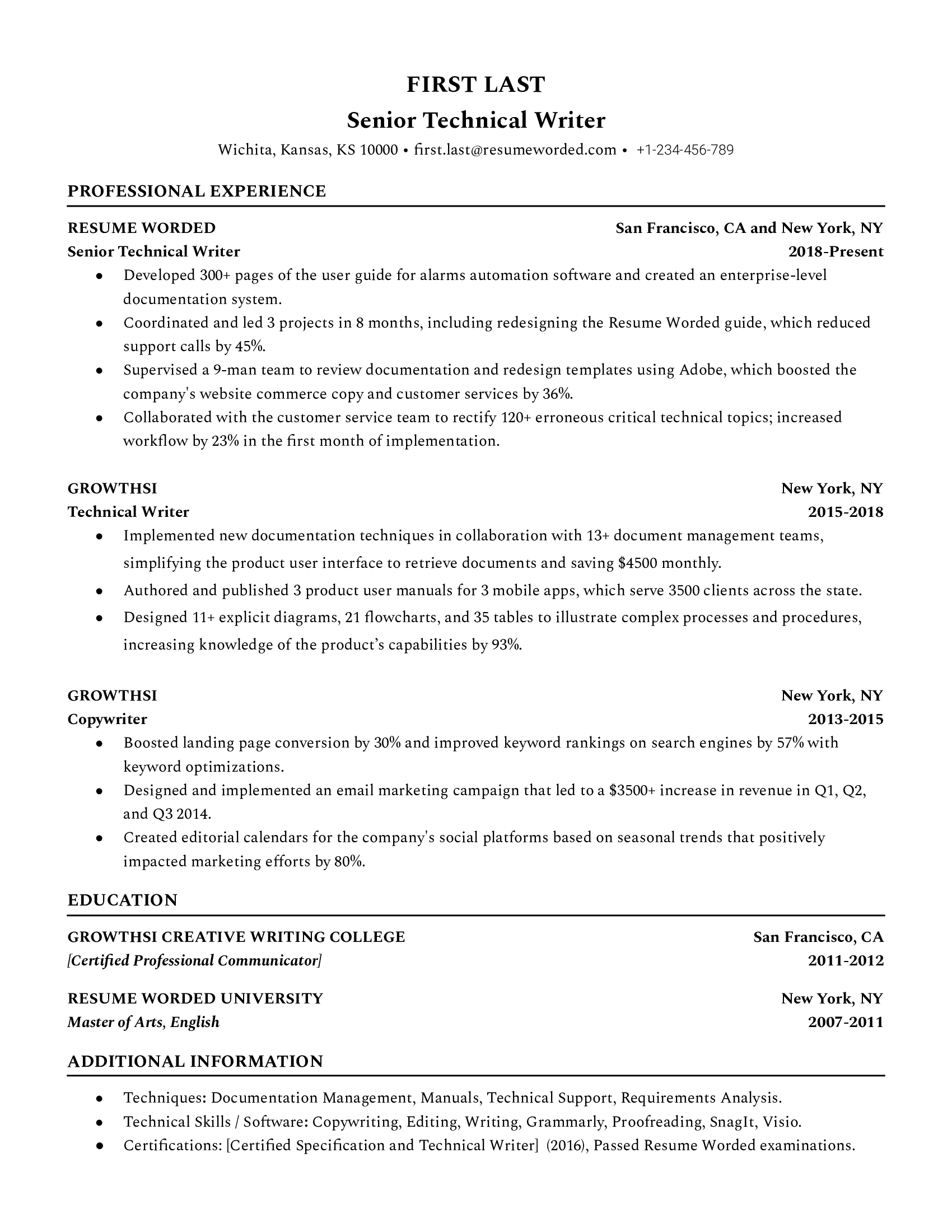 Senior Technical Writer Resume Sample