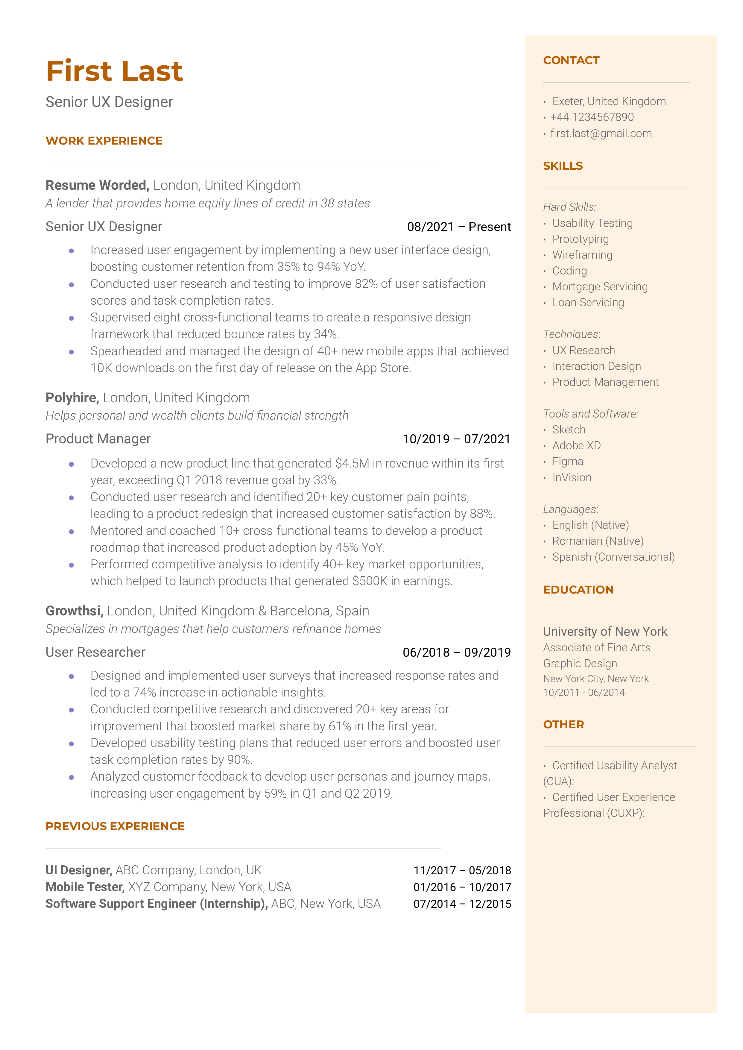 Ux Designer Resume Lead UX Designer Resume Sample MintResume Ux Designer Resume Lead UX Designer Resume Sample MintResume