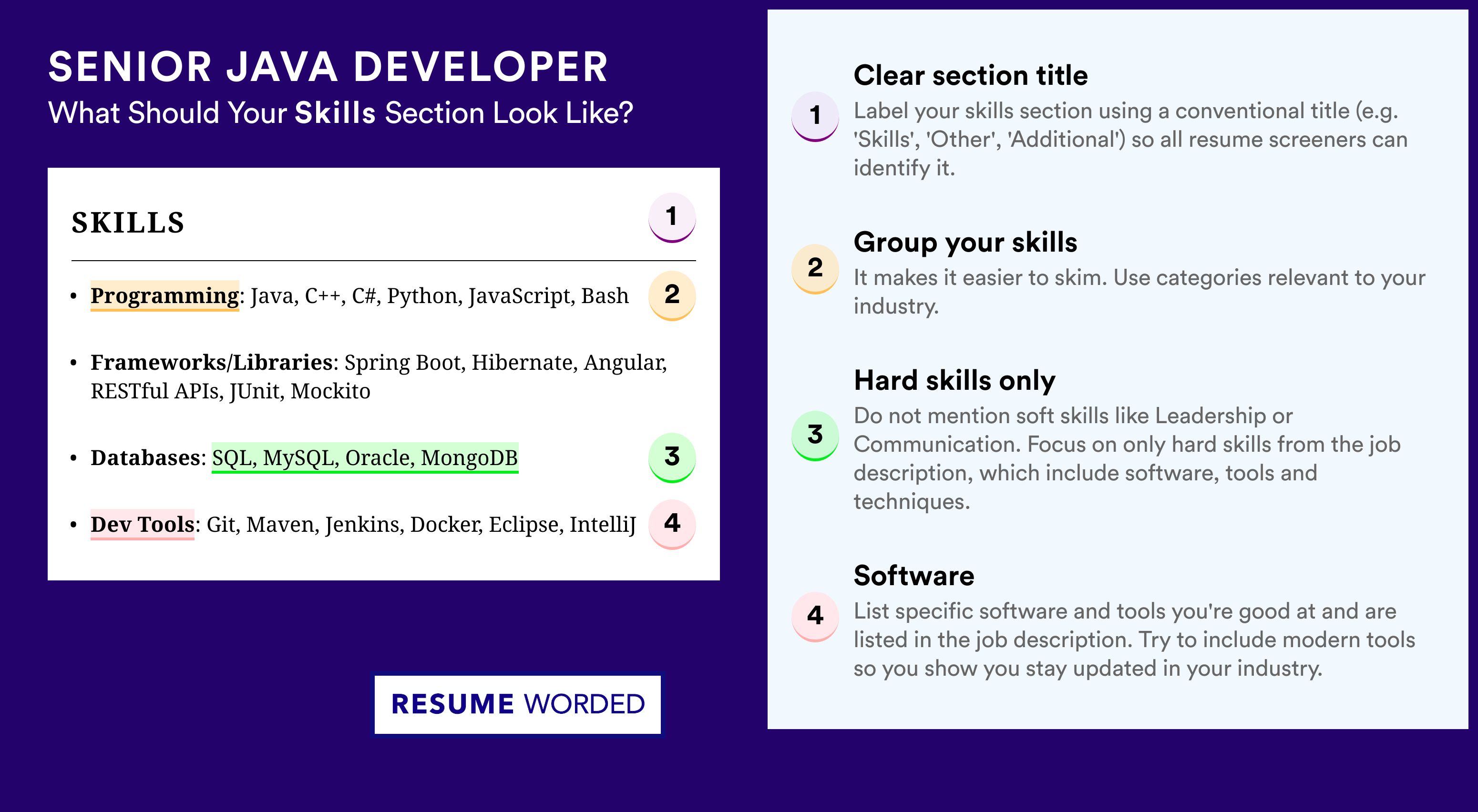How To Write Your Skills Section - Senior Java Developer Roles