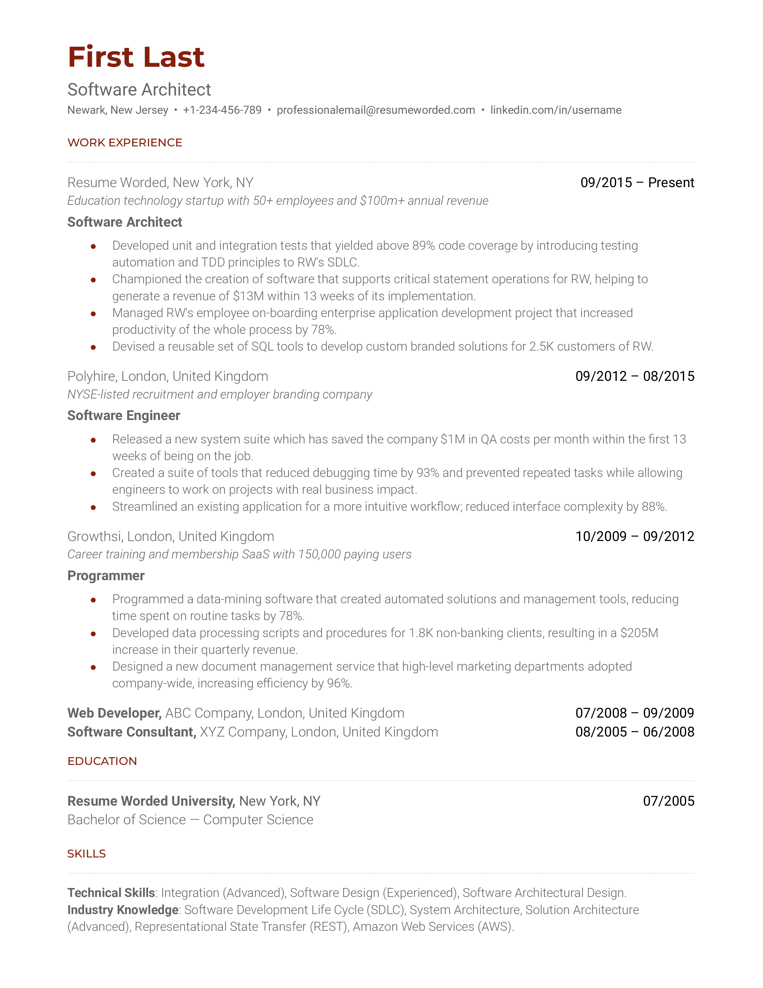 Software Architect Resume Sample