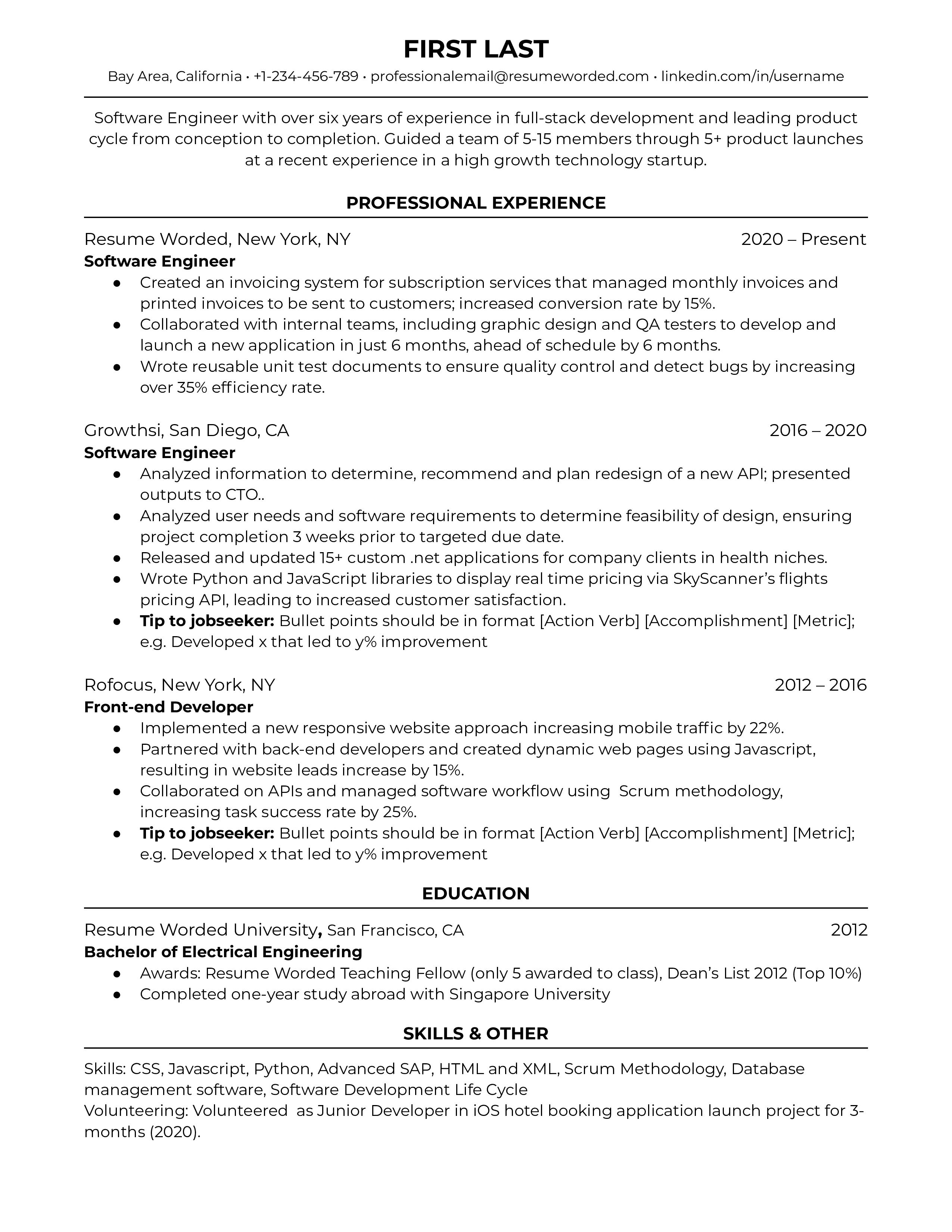 A software engineer's CV showcasing their technical skills and problem-solving abilities.