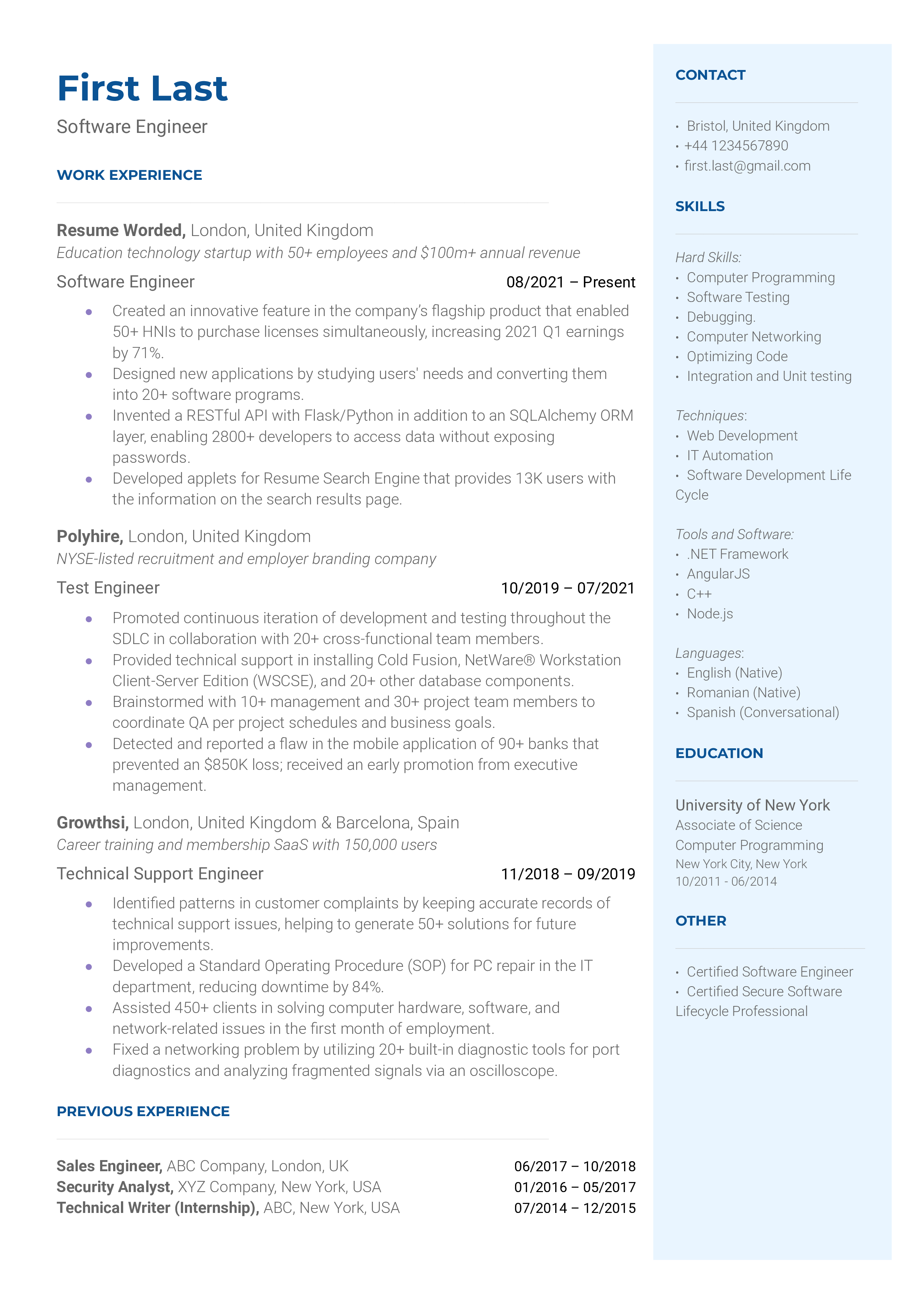 software engineer resume template word