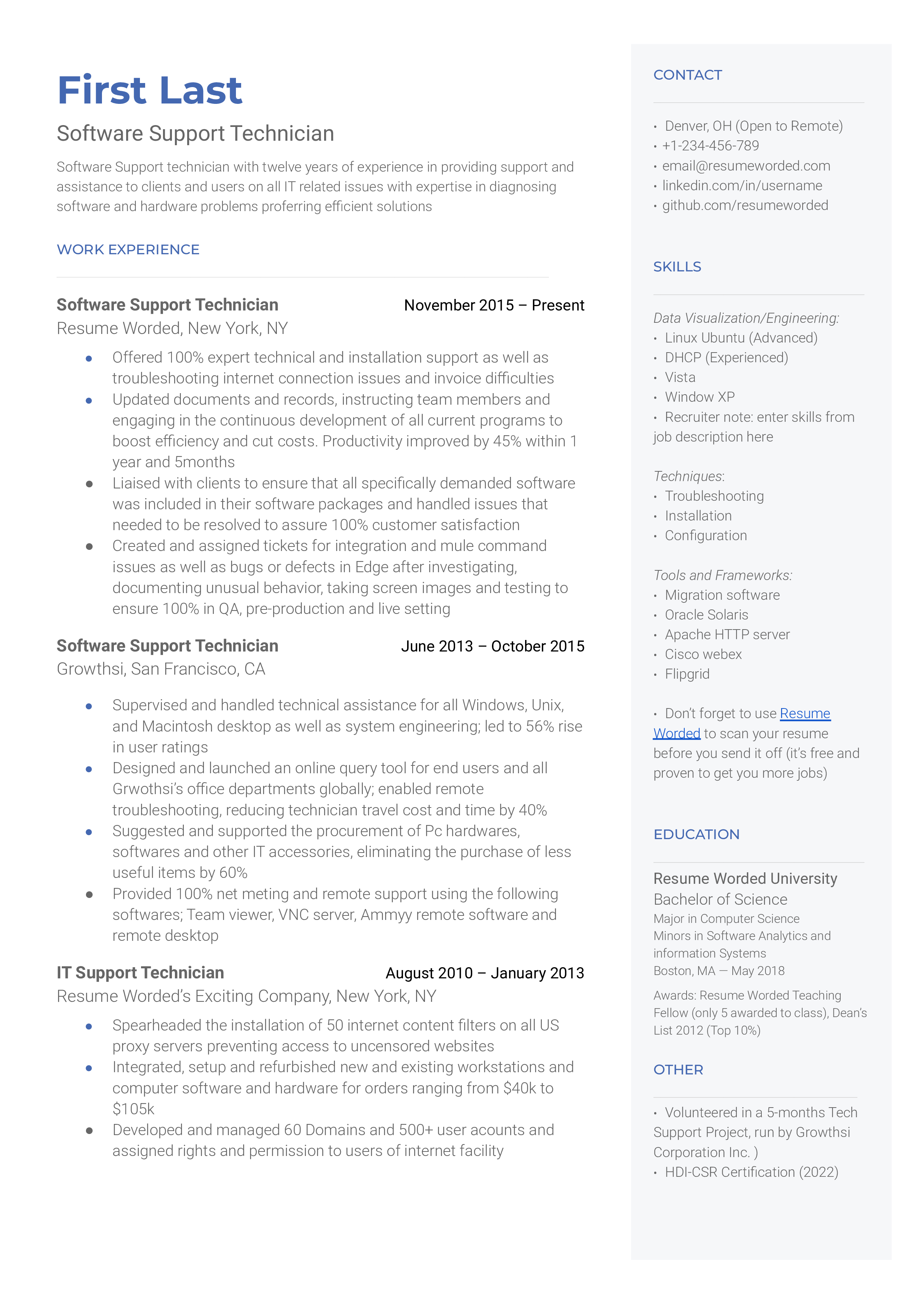 6 Technical Support Resume Examples for 2024 | Resume Worded