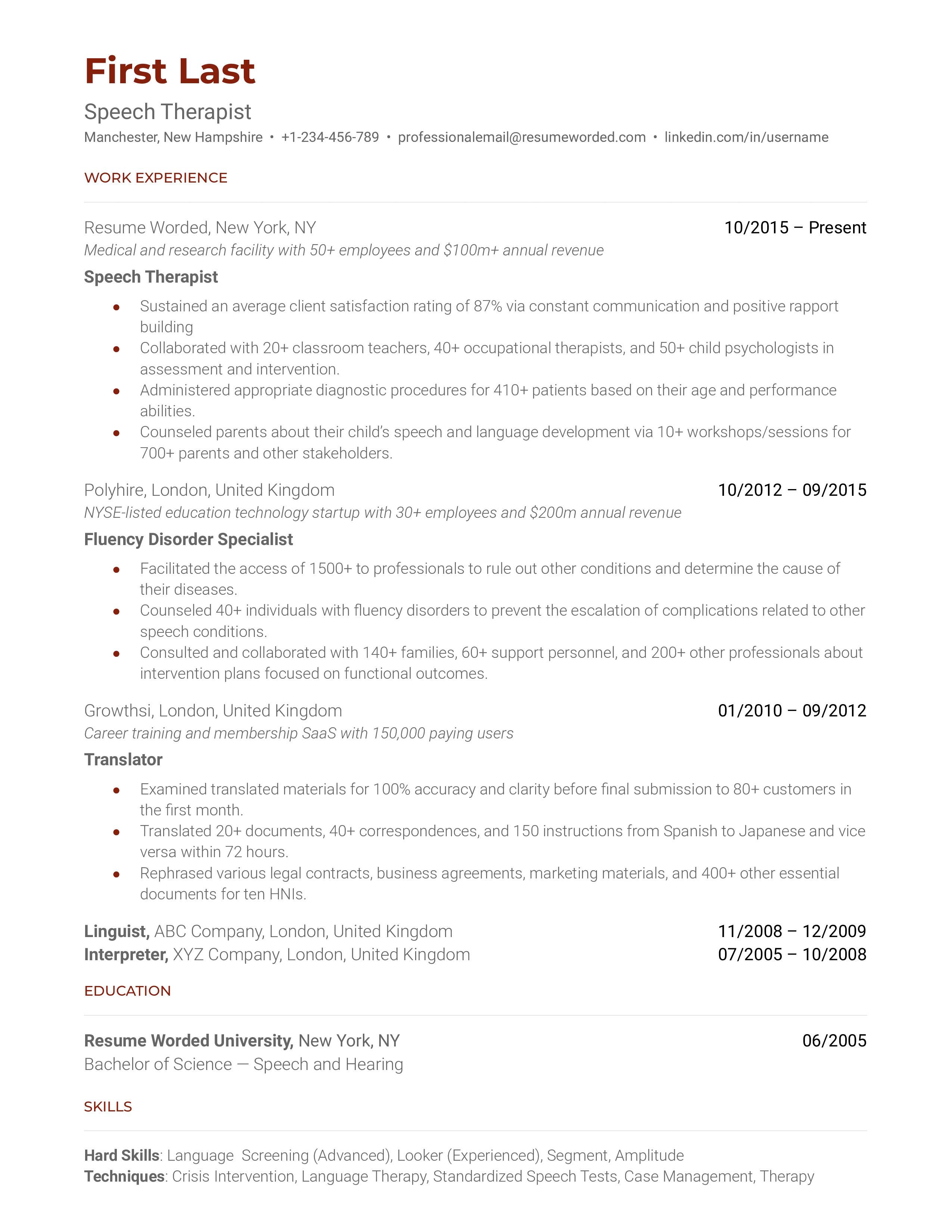 speech writer resume