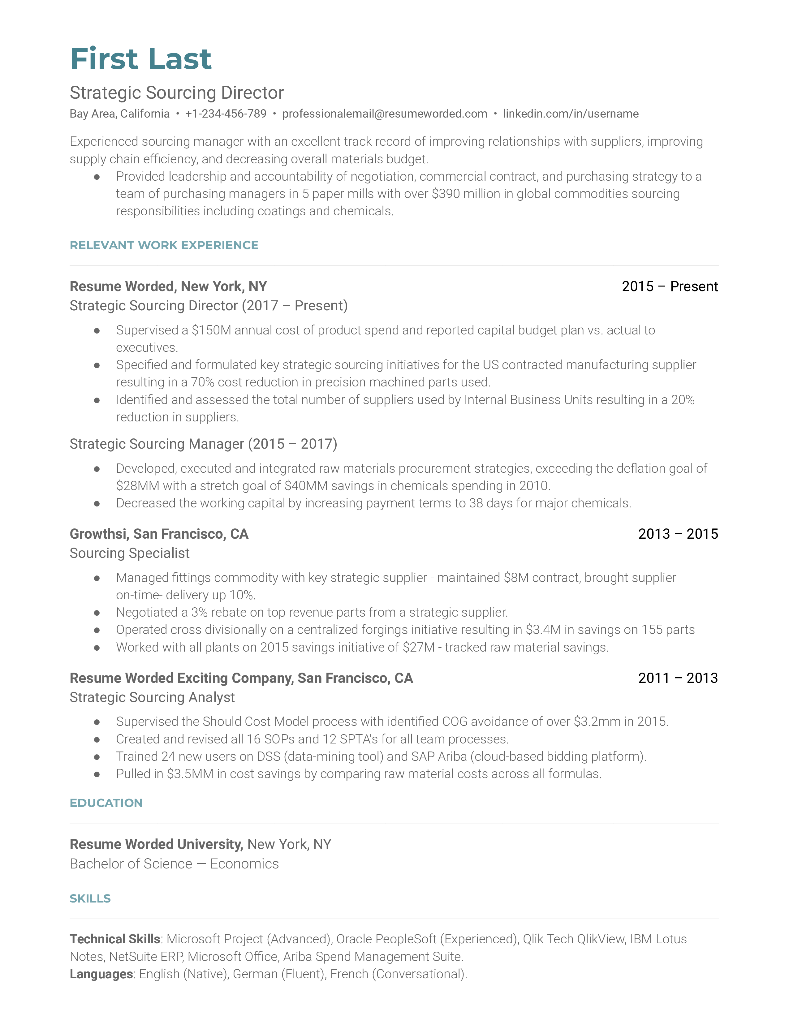 Sourcing Resume Examples