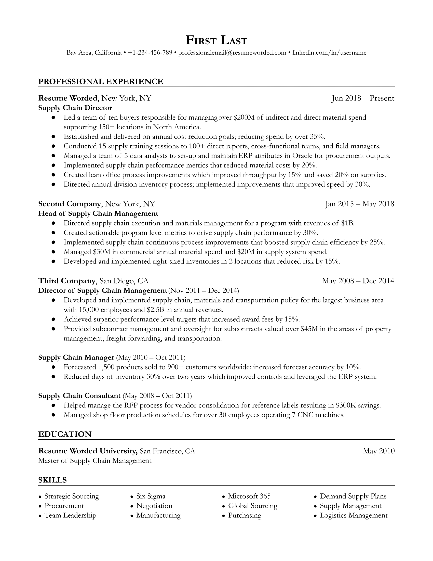 Supply Chain Director resume example