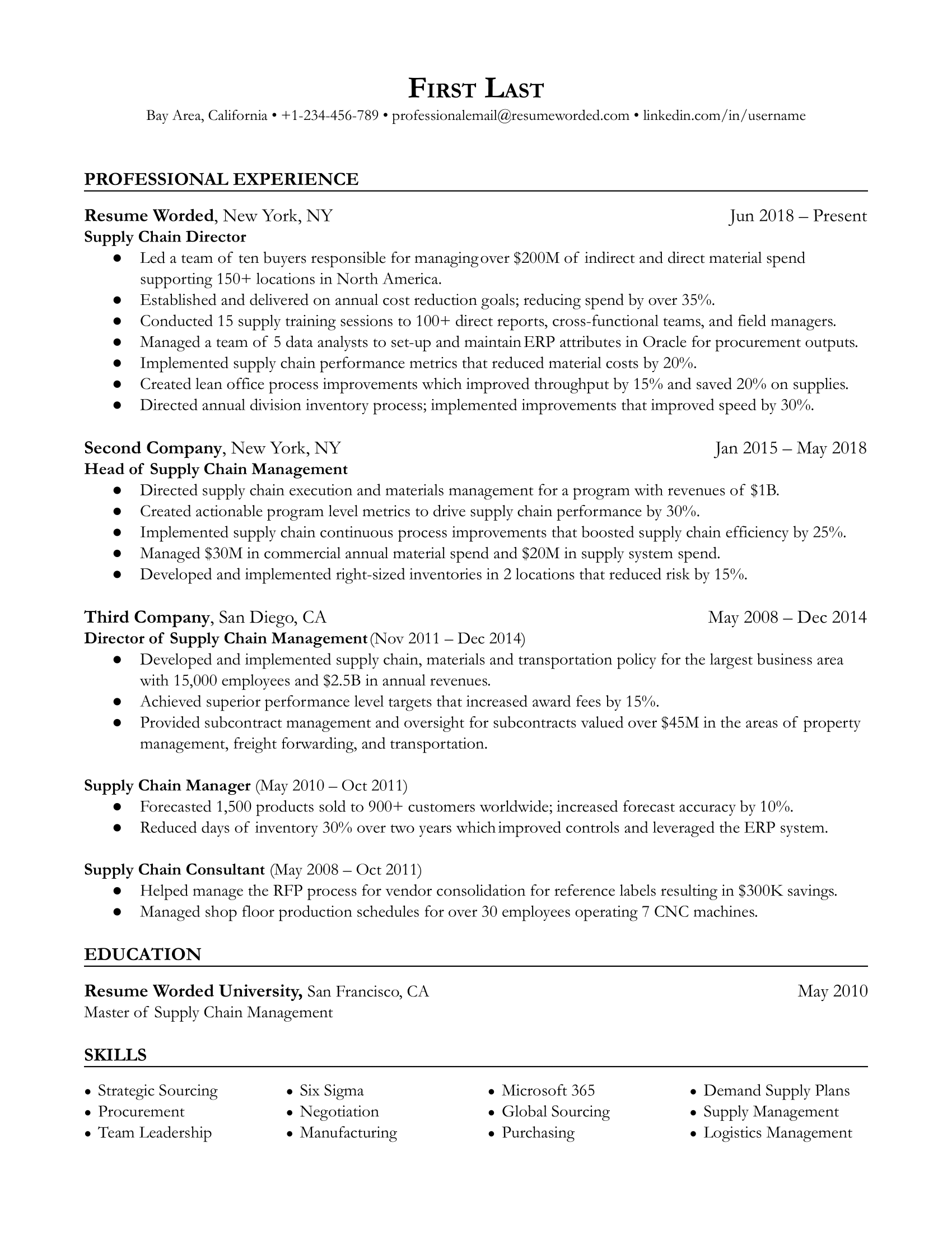 Supply Chain Director Resume Sample