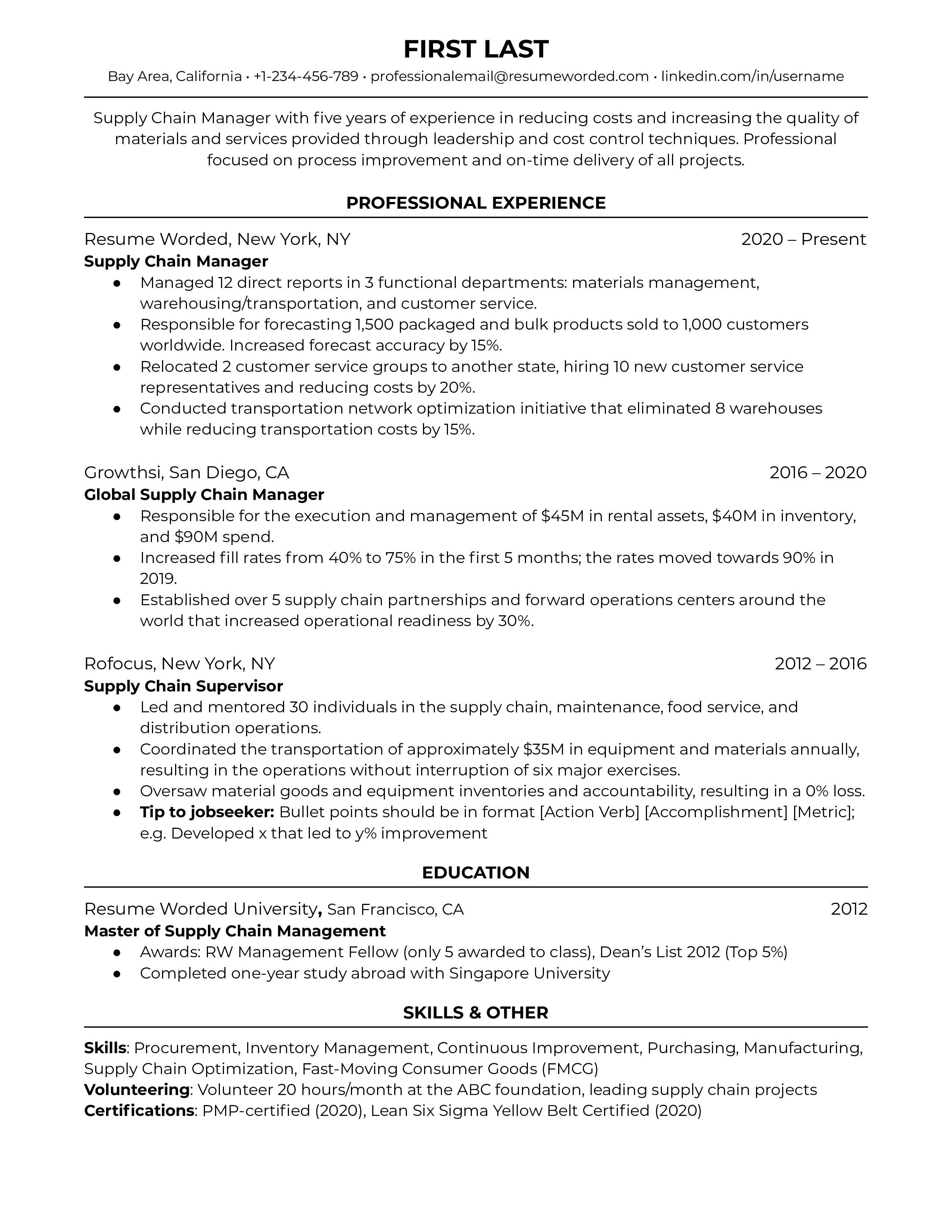 A snapshot of a Supply Chain Manager's CV highlighting software proficiency and crisis management experience.