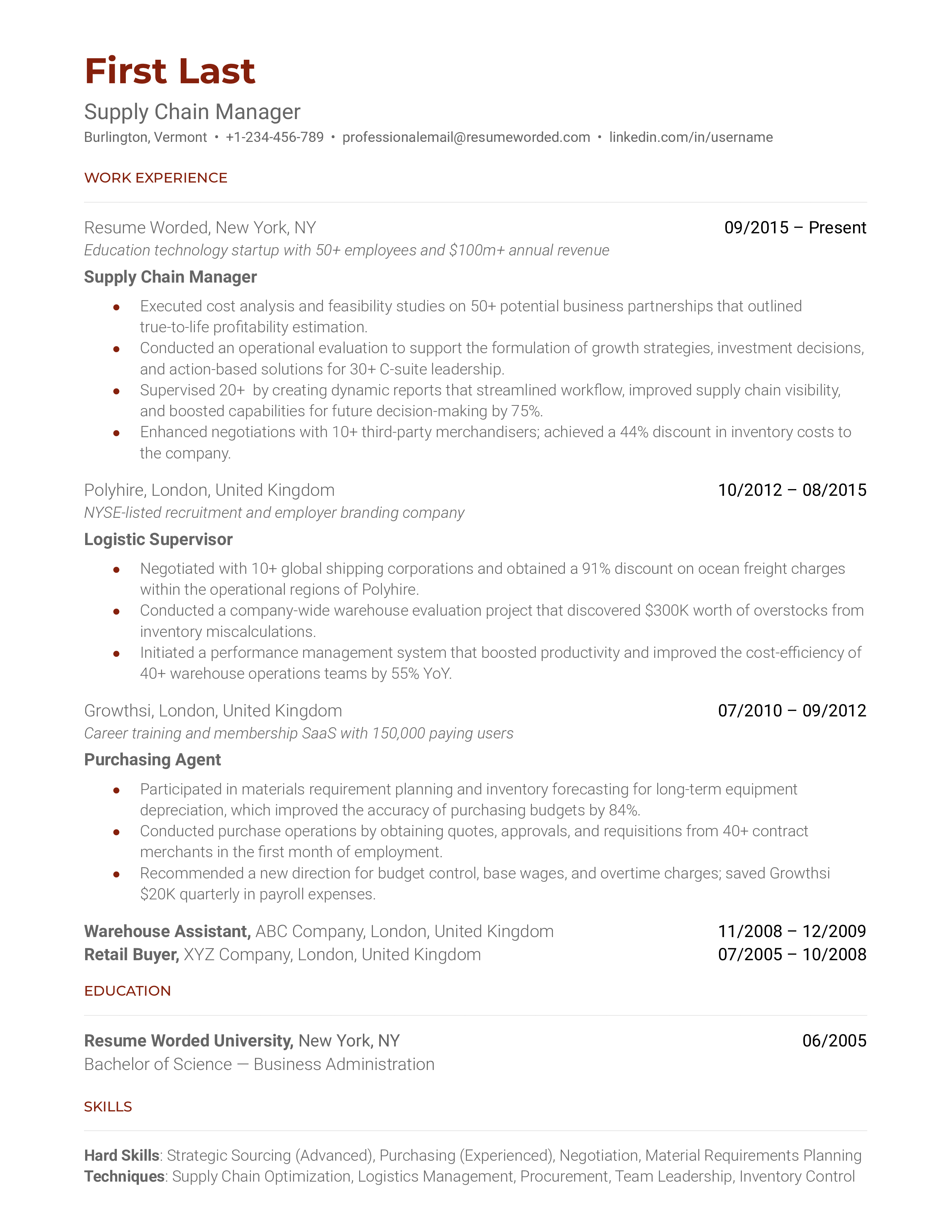 Supply Chain Manager Resume Examples For Resume Worded