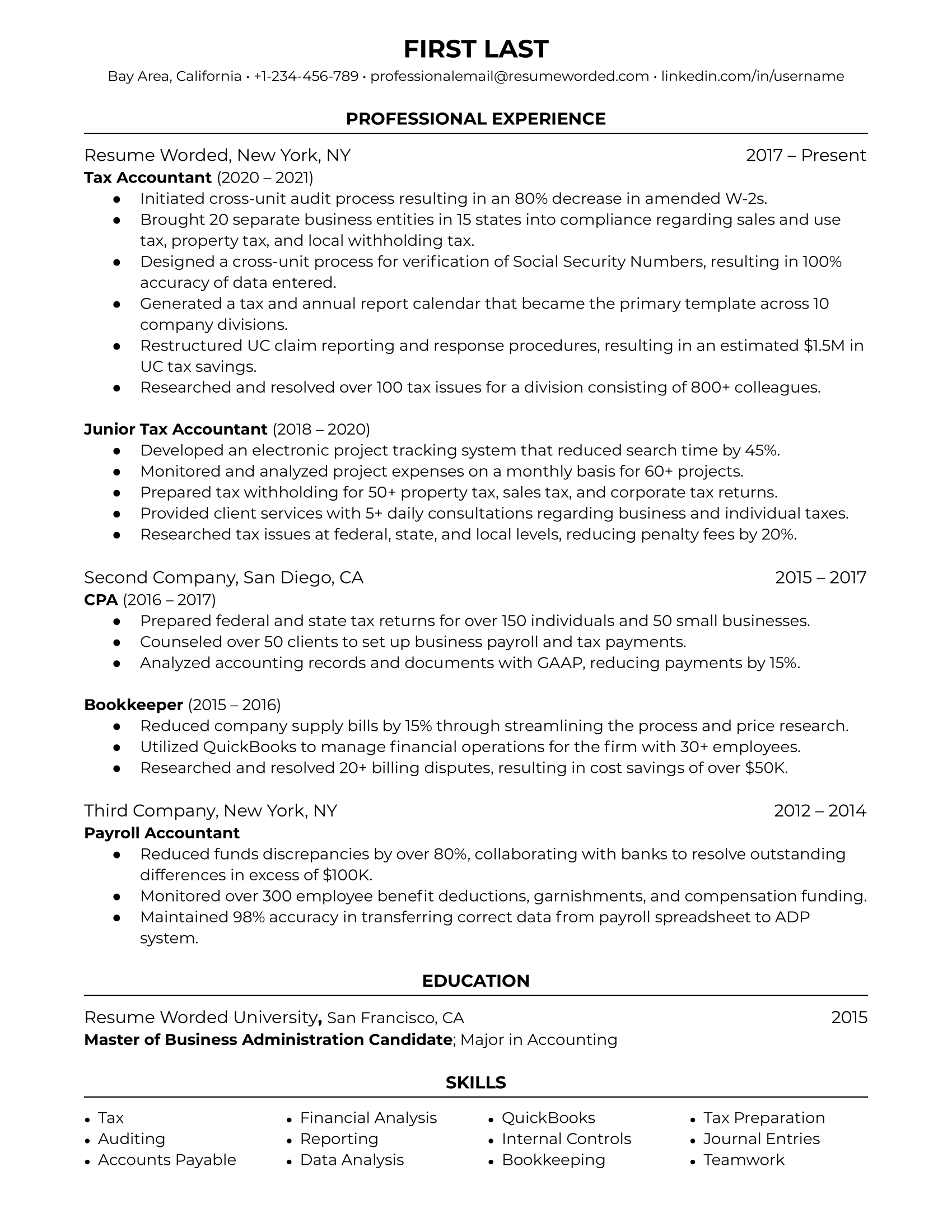 Tax Accountant Resume Examples for 2024 Resume Worded