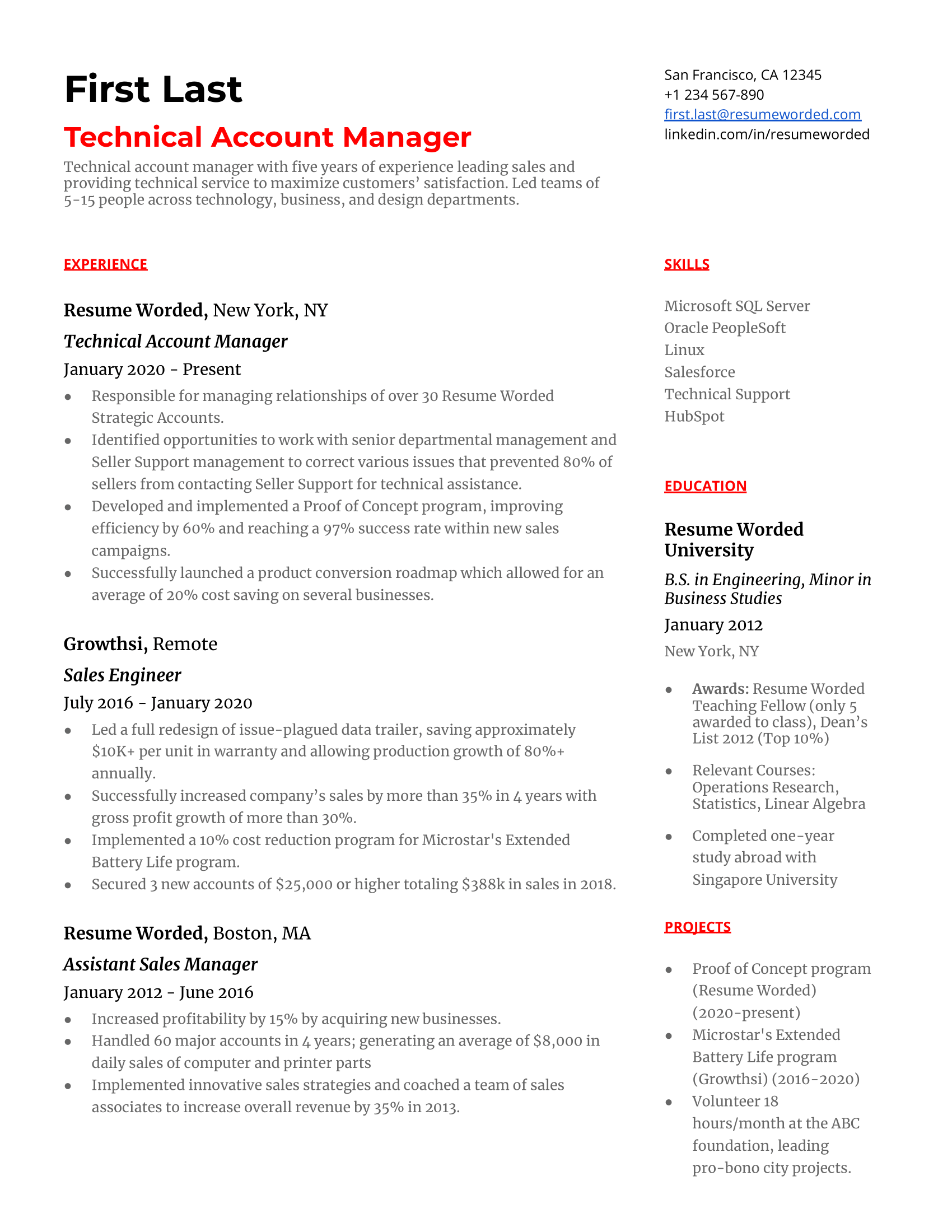 Technical Account Manager Resume Sample