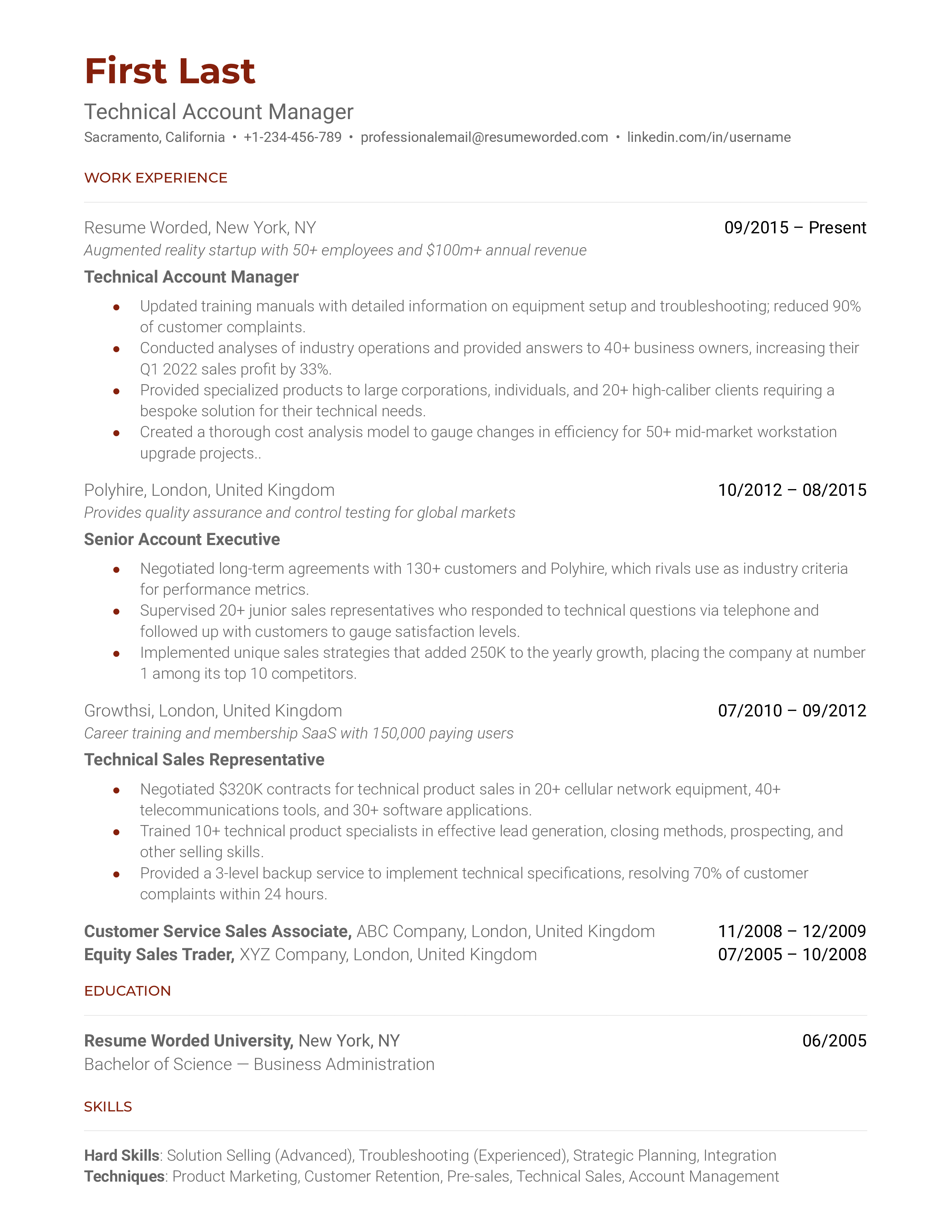 Technical Account Manager Resume Examples for 2025 | Resume Worded