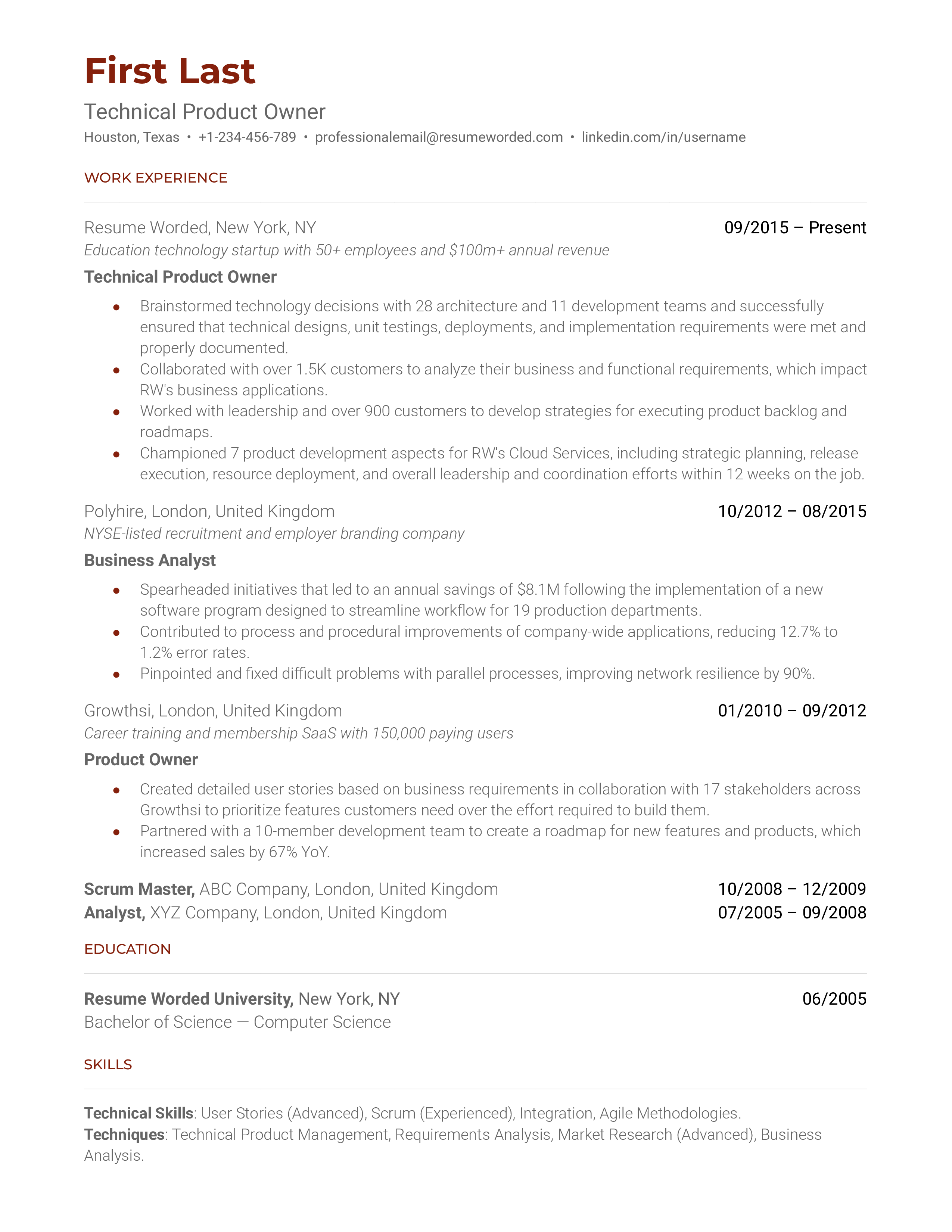 Technical Product Owner Resume Sample