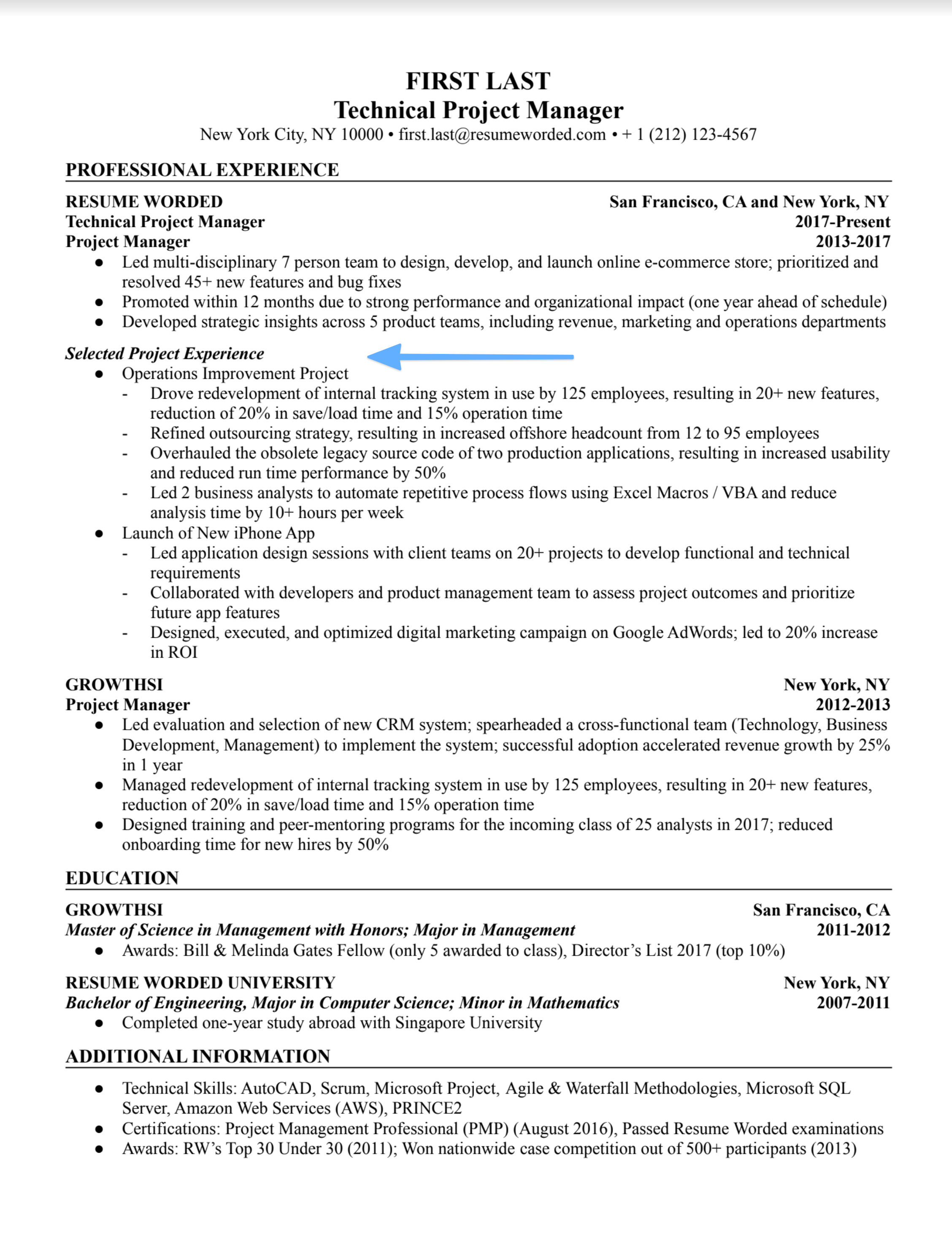 Technical Project Manager resume sample screenshot