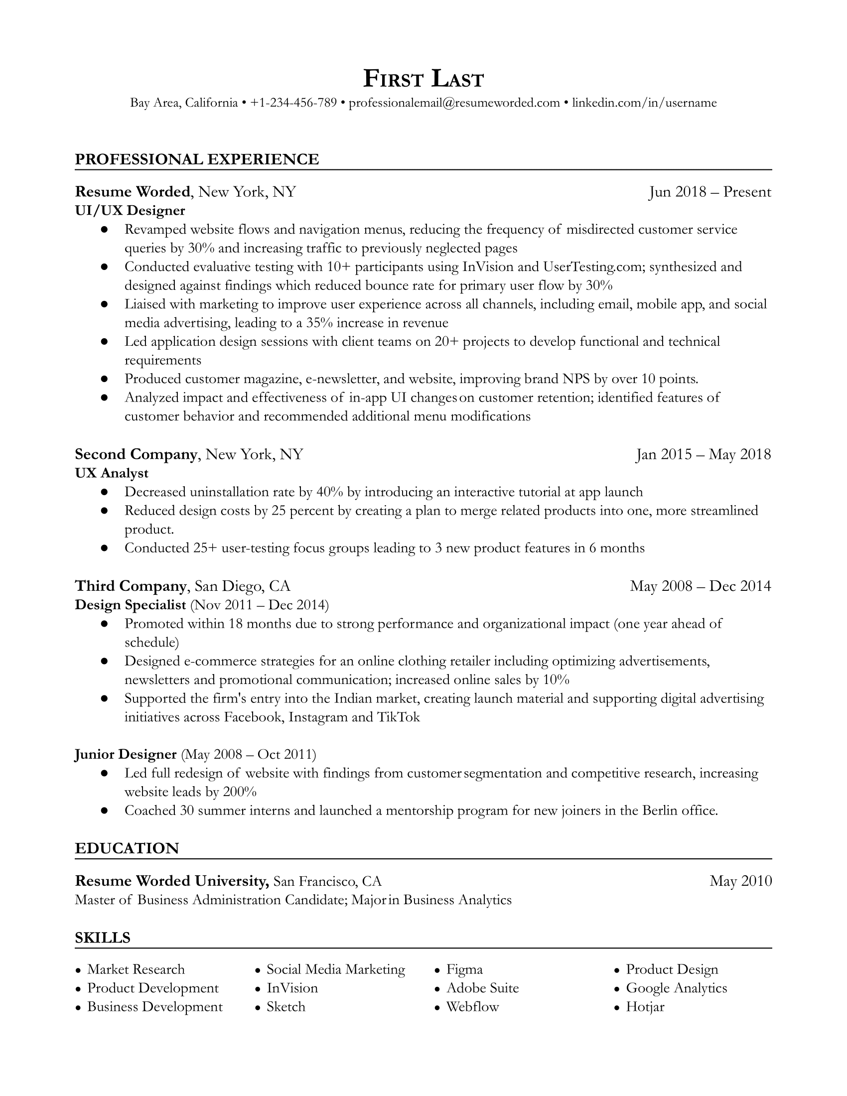 Ui Ux Designer Resume Example For 21 Resume Worded