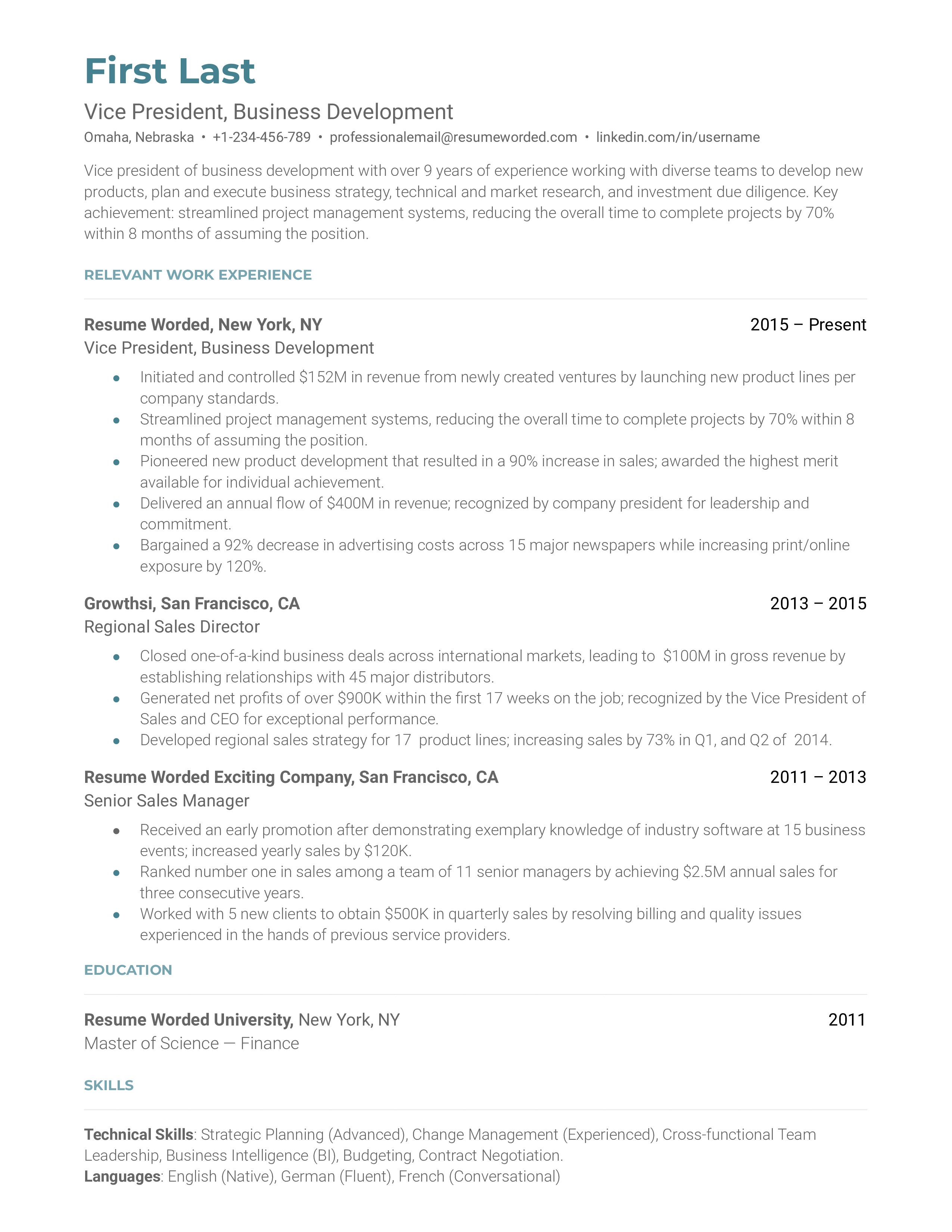 vice president resume template 2020