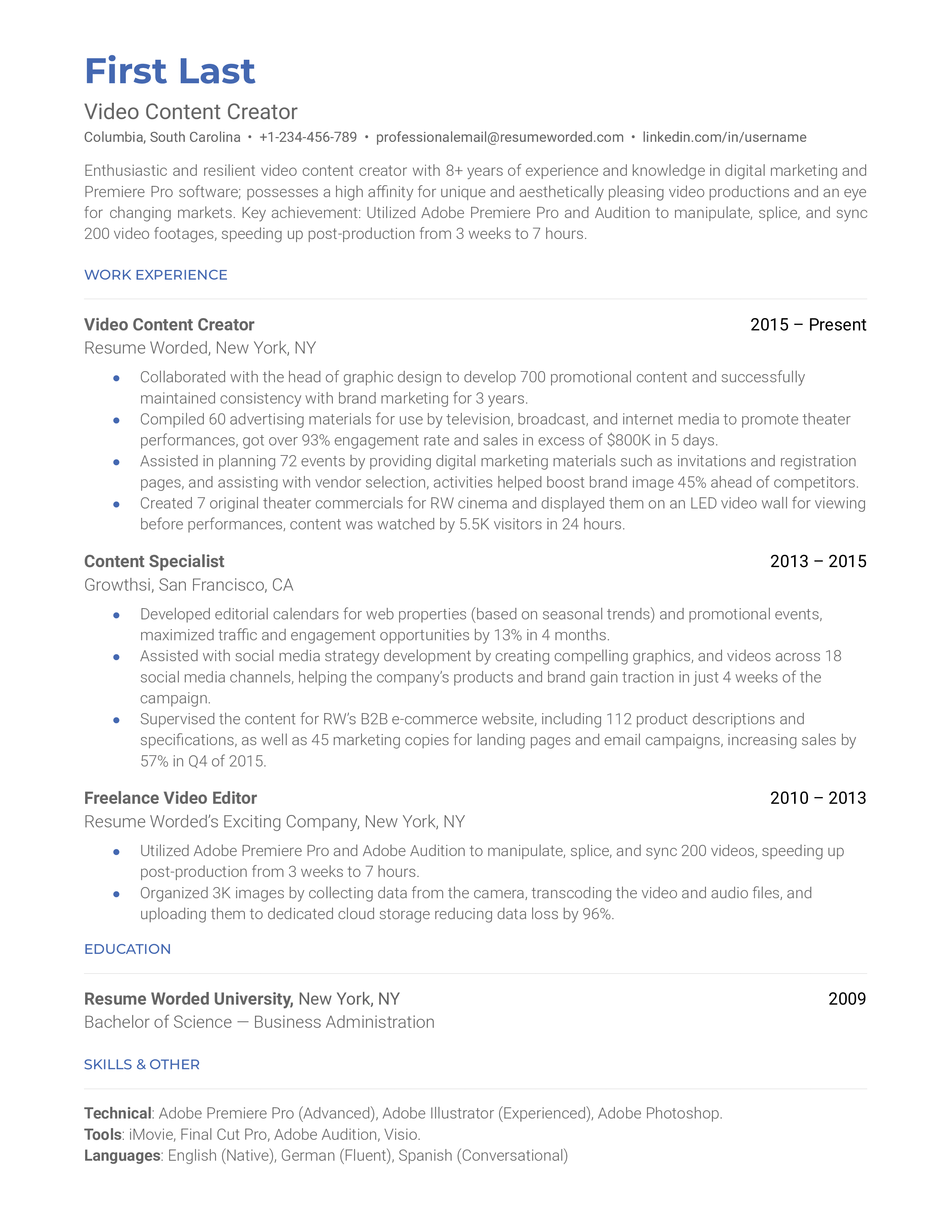 Game producer Resume Sample