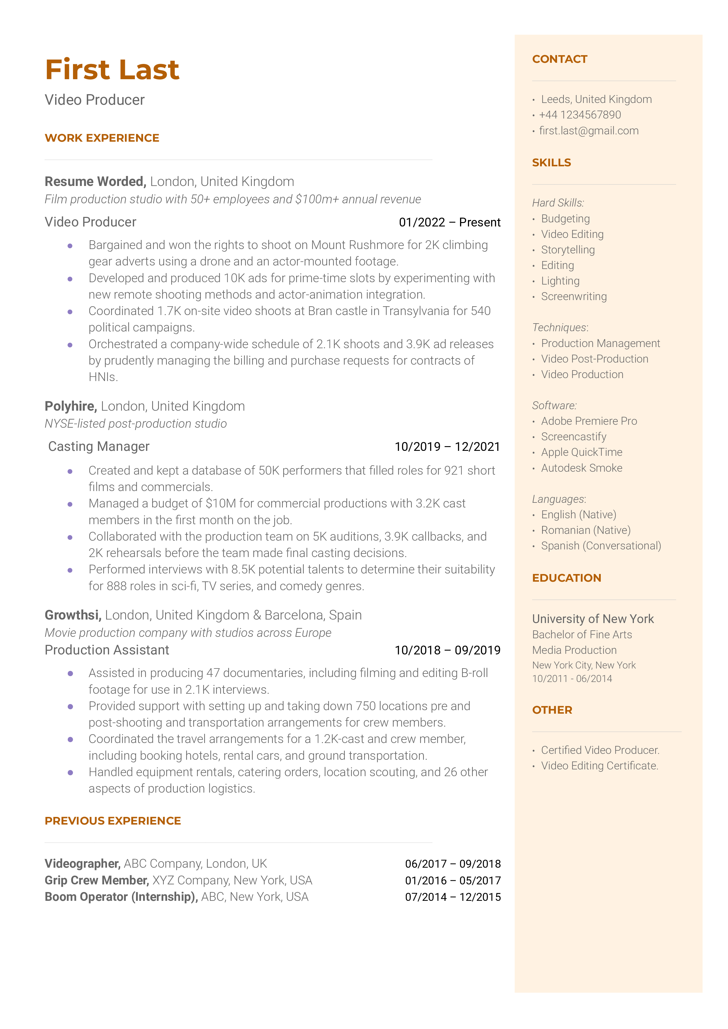 Game producer Resume Sample