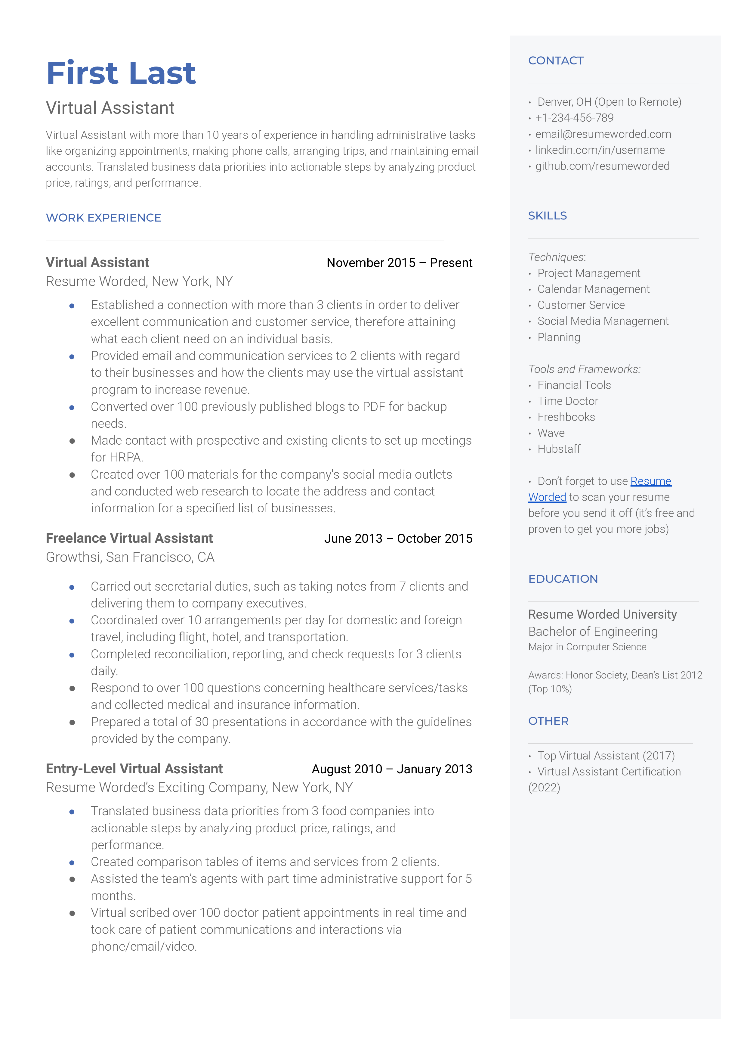 virtual assistant job resume objective