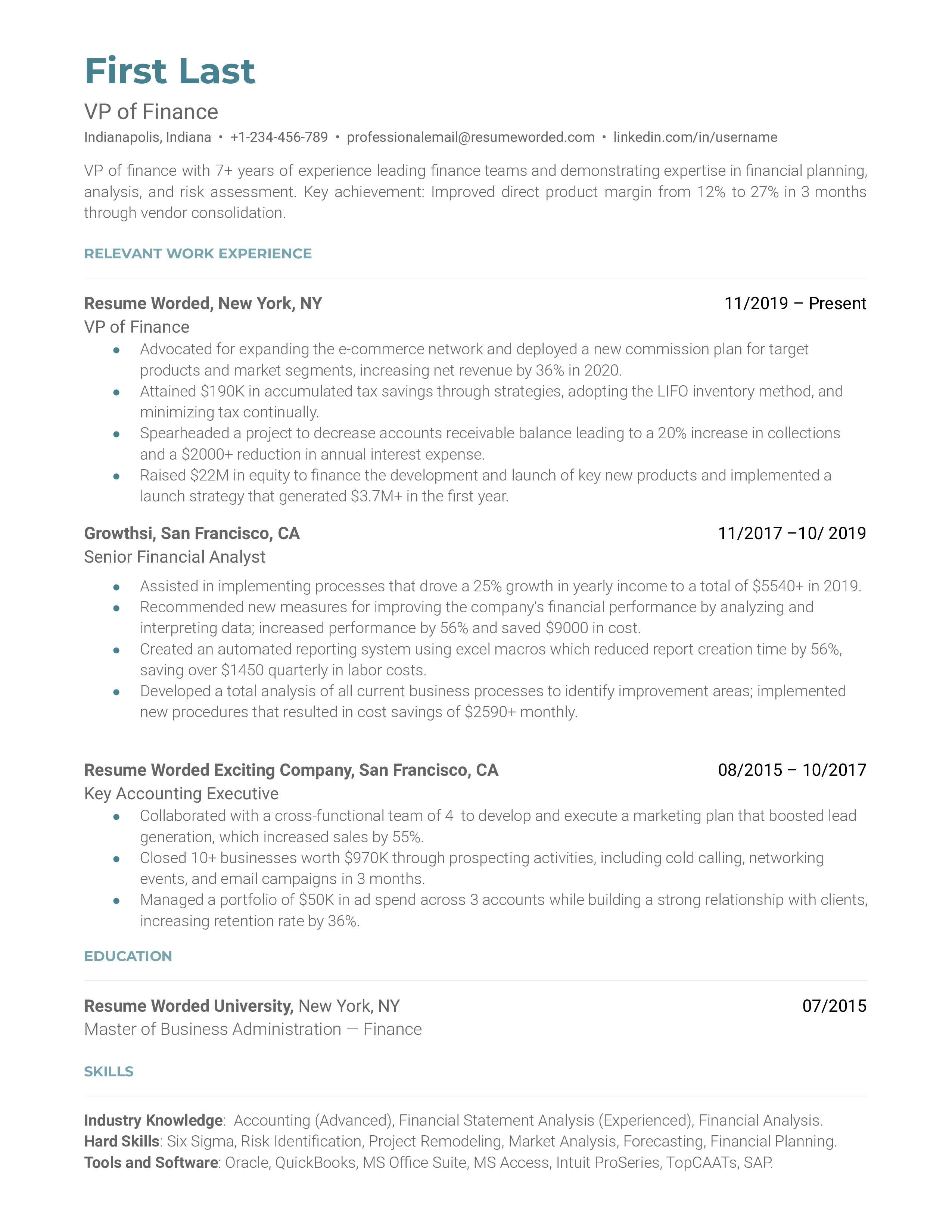 Vp Operations And Finance Resume Example For 2023 Resume Worded 3904