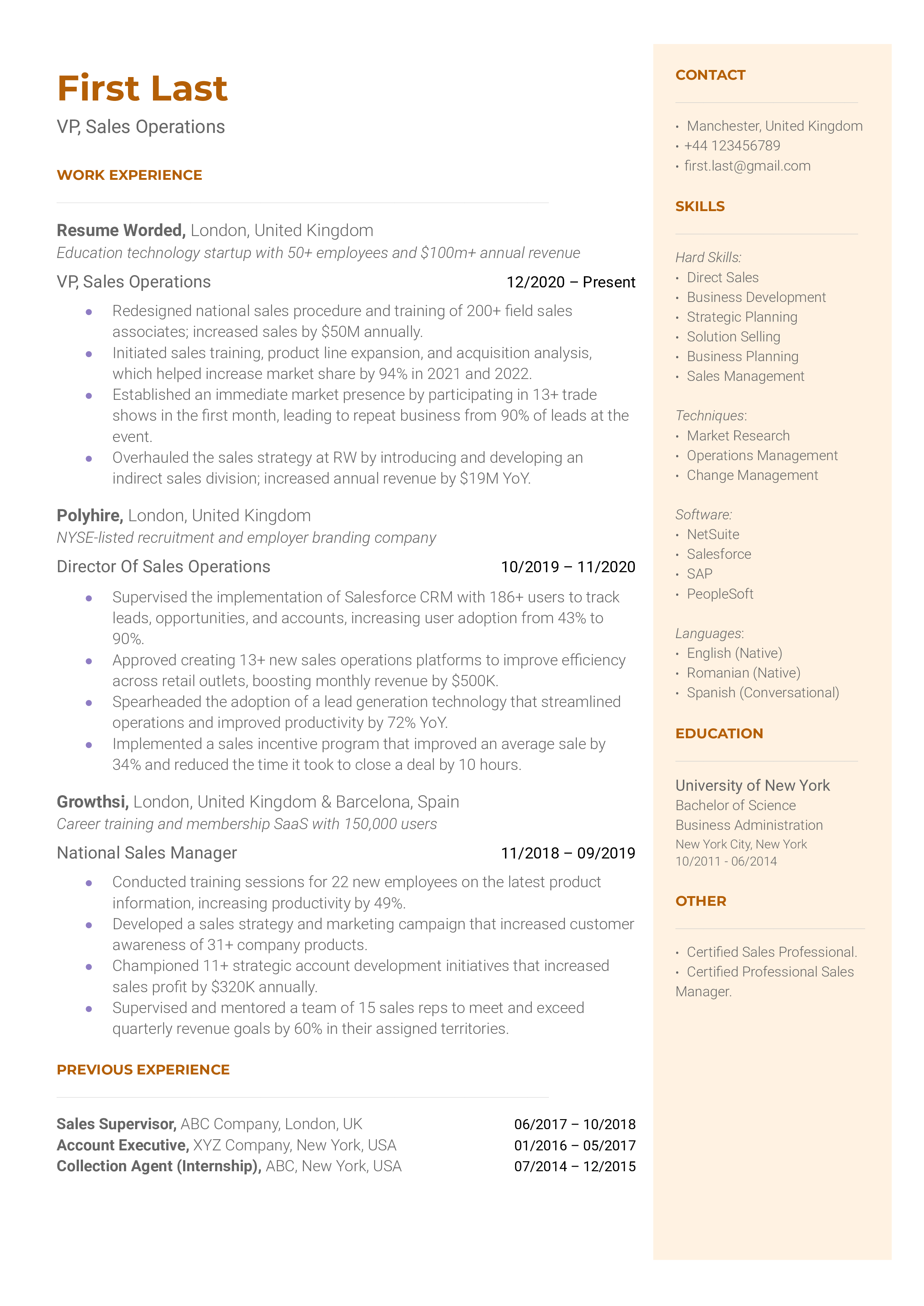 VP Operations and Finance Resume Example for 2023 Resume Worded