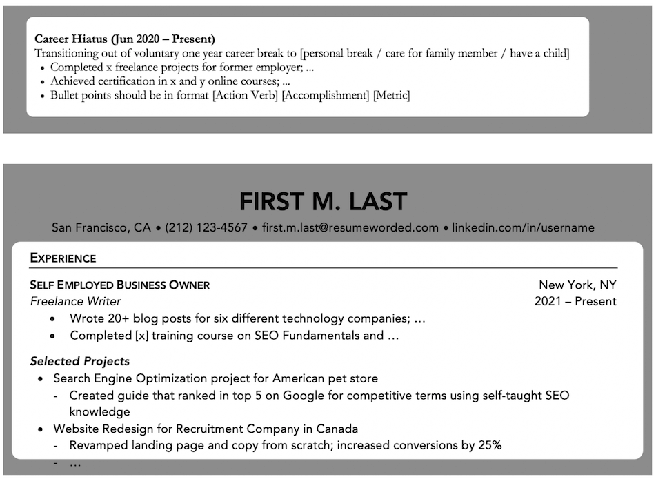 resume samples for career gap