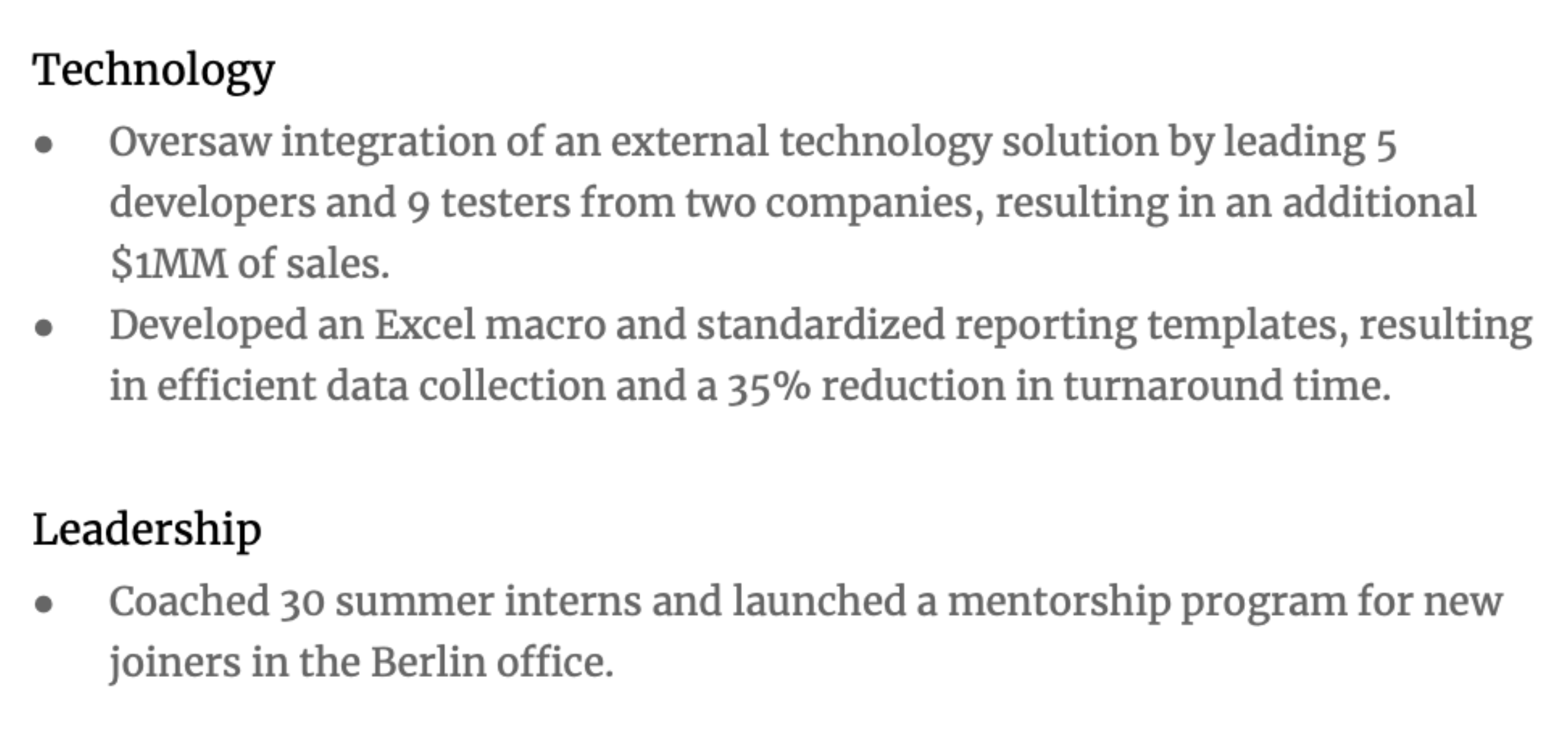 Using metrics to give examples of specific skills on your resume