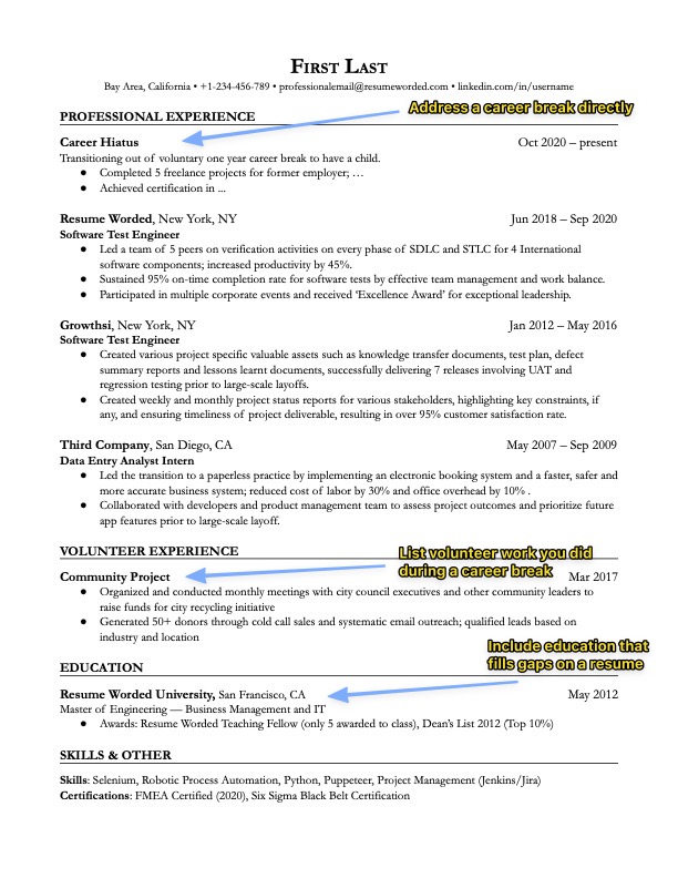 sample resume with gaps in employment due to covid