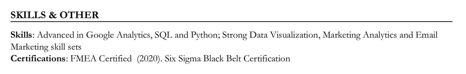 resume format skills section