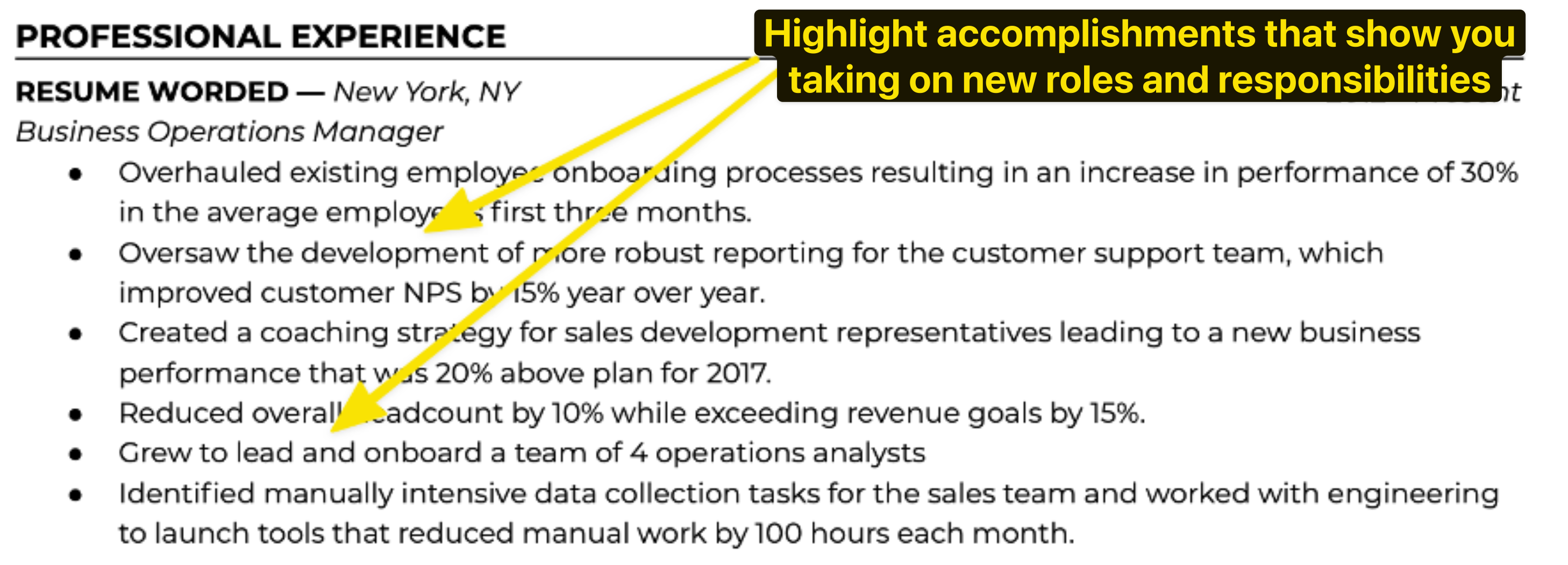 Show career growth in the same role by focusing on a progression of duties in your accomplishments