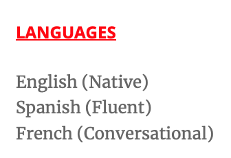 resume examples language skills