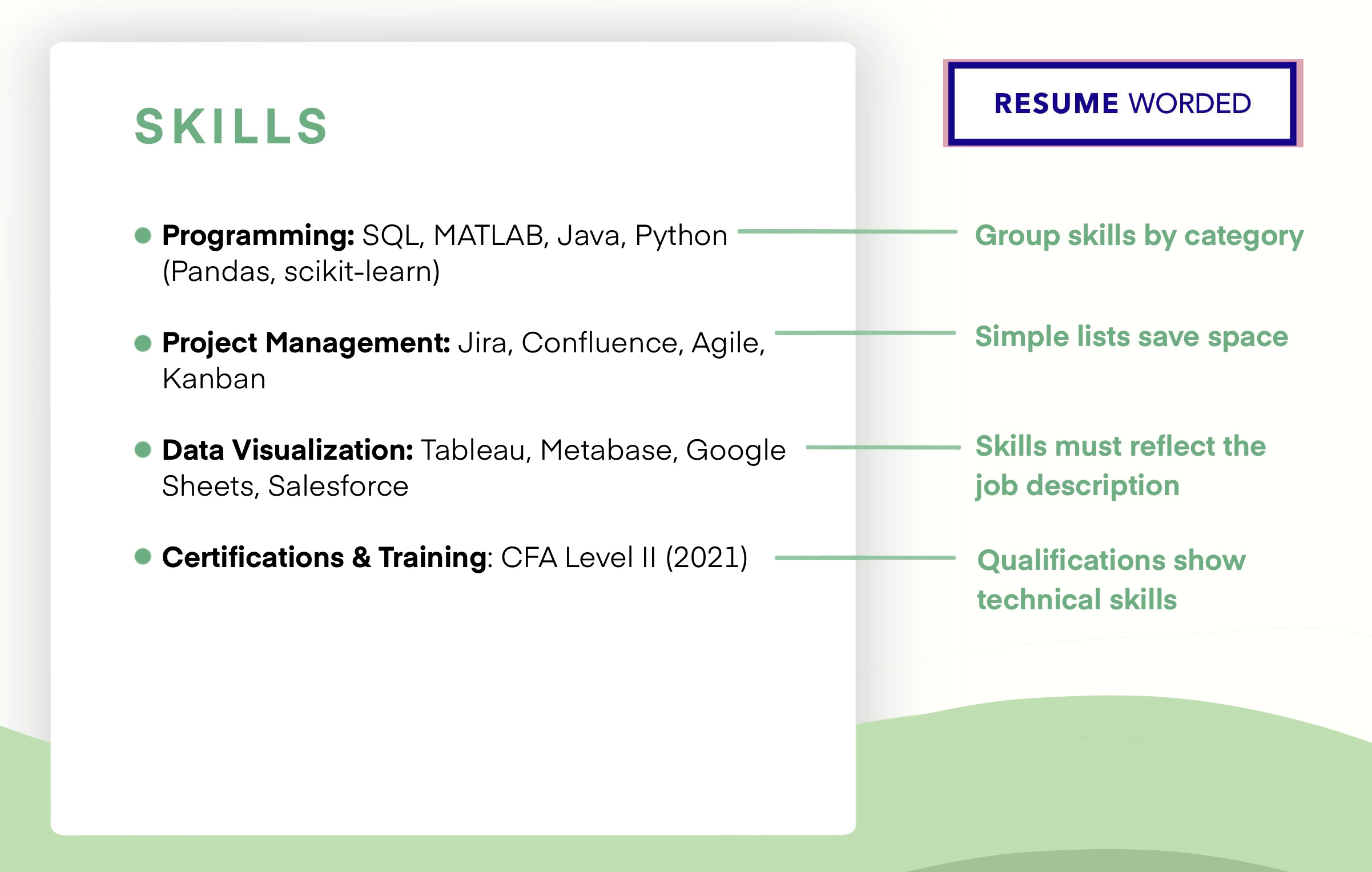Skills section on a senior level resume